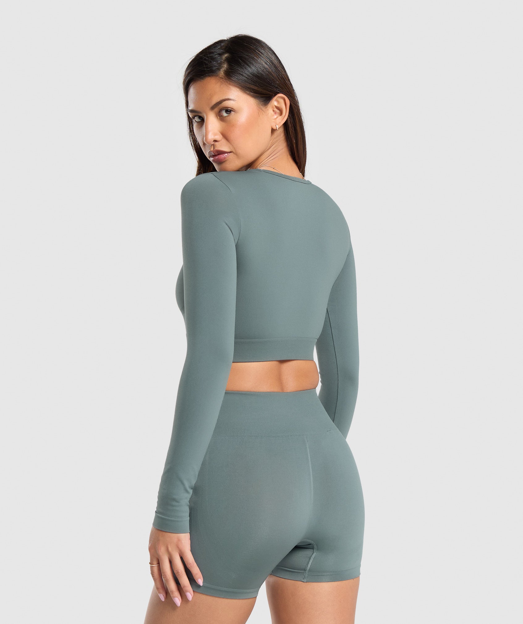Everyday Seamless Long Sleeve Crop Top in Cargo Teal - view 2