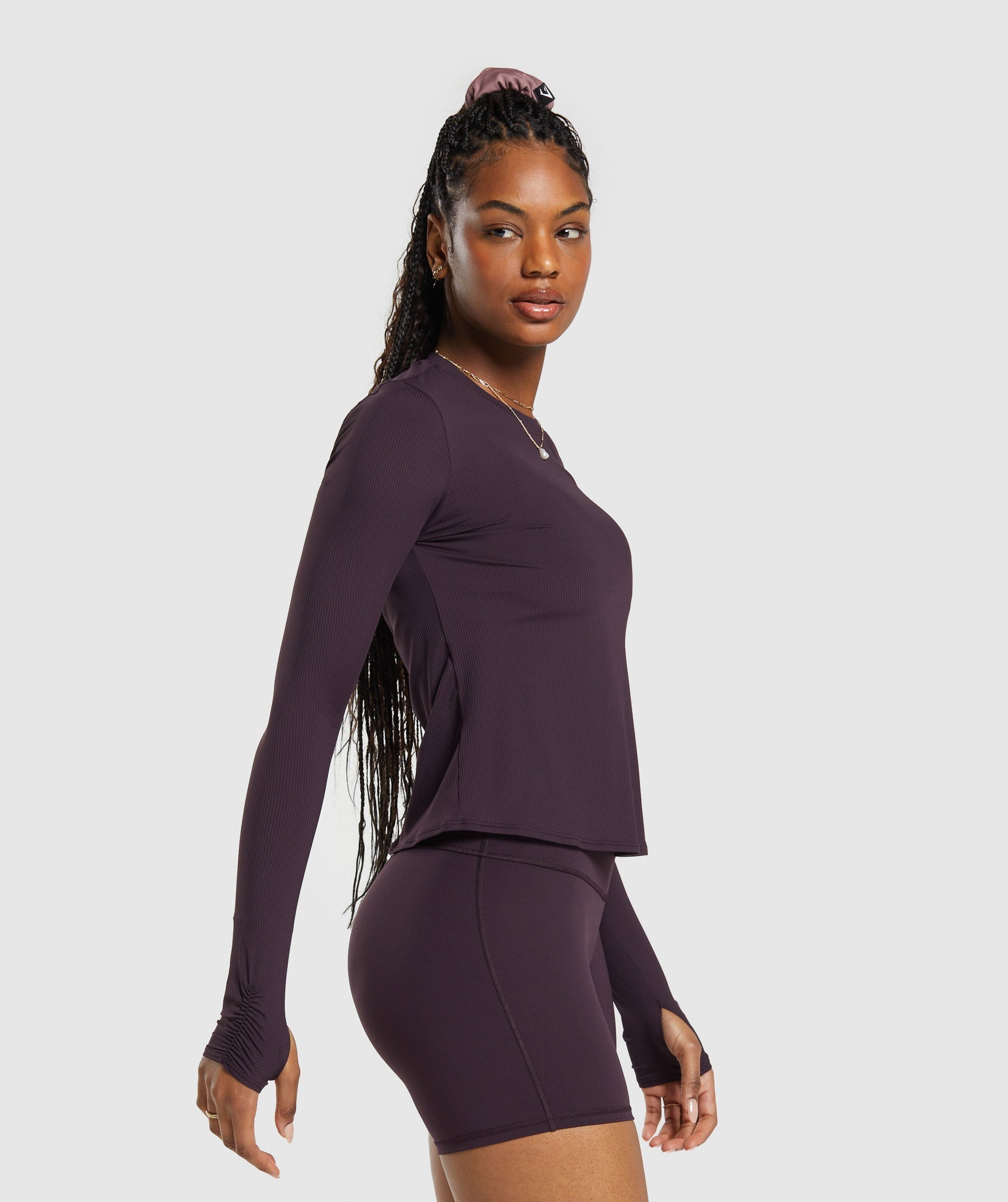 Elevate Long Sleeve Ruched Top in Plum Brown - view 3