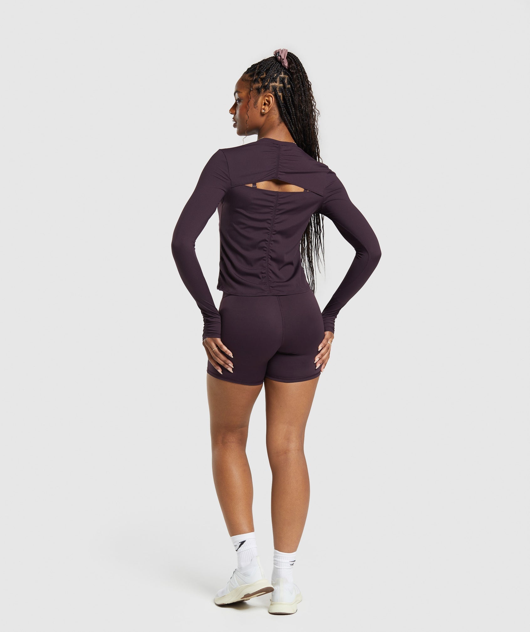 Elevate Long Sleeve Ruched Top in Plum Brown - view 4