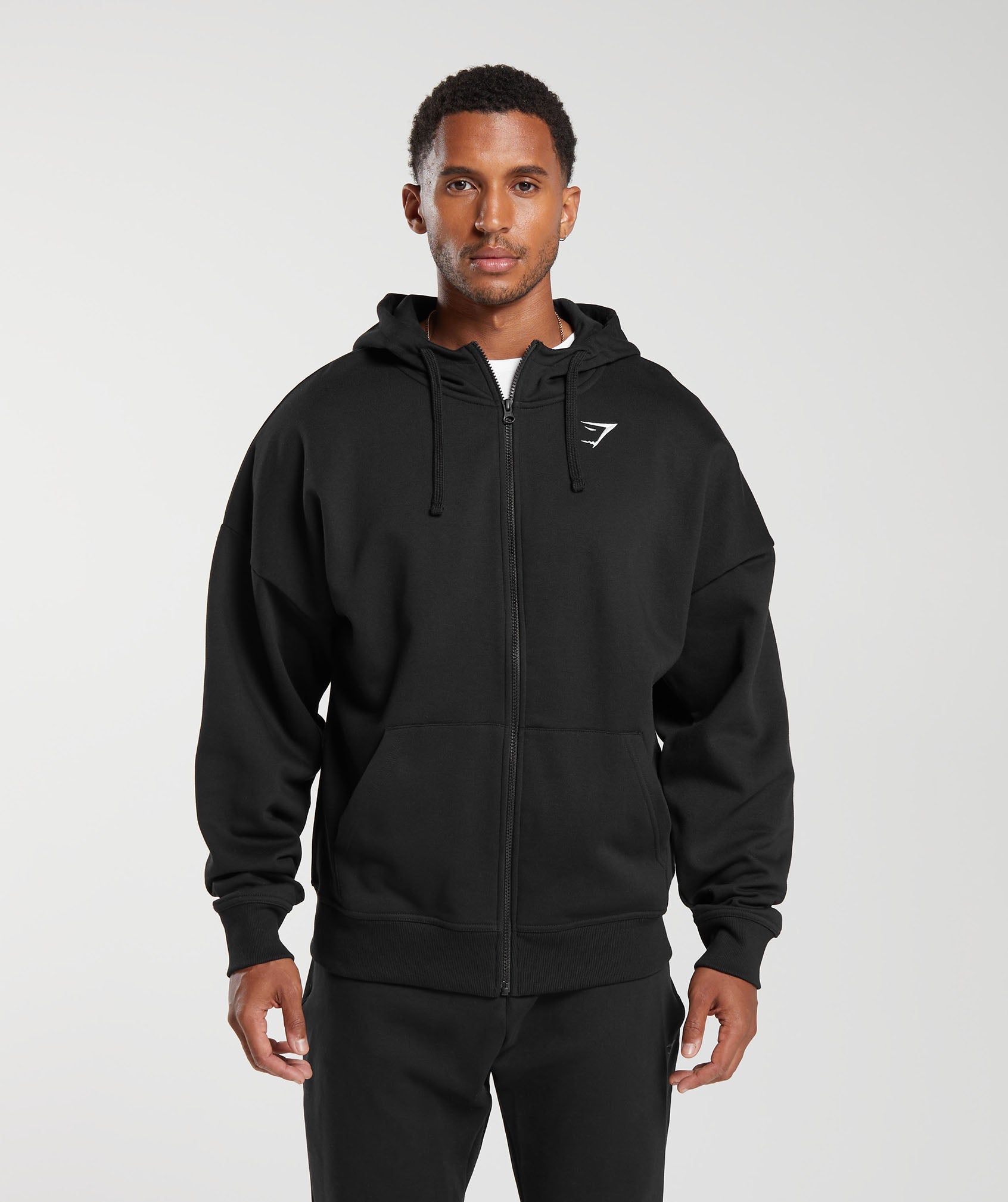 Gymshark Crest Oversized Zip Up Hoodie - Linen Brown