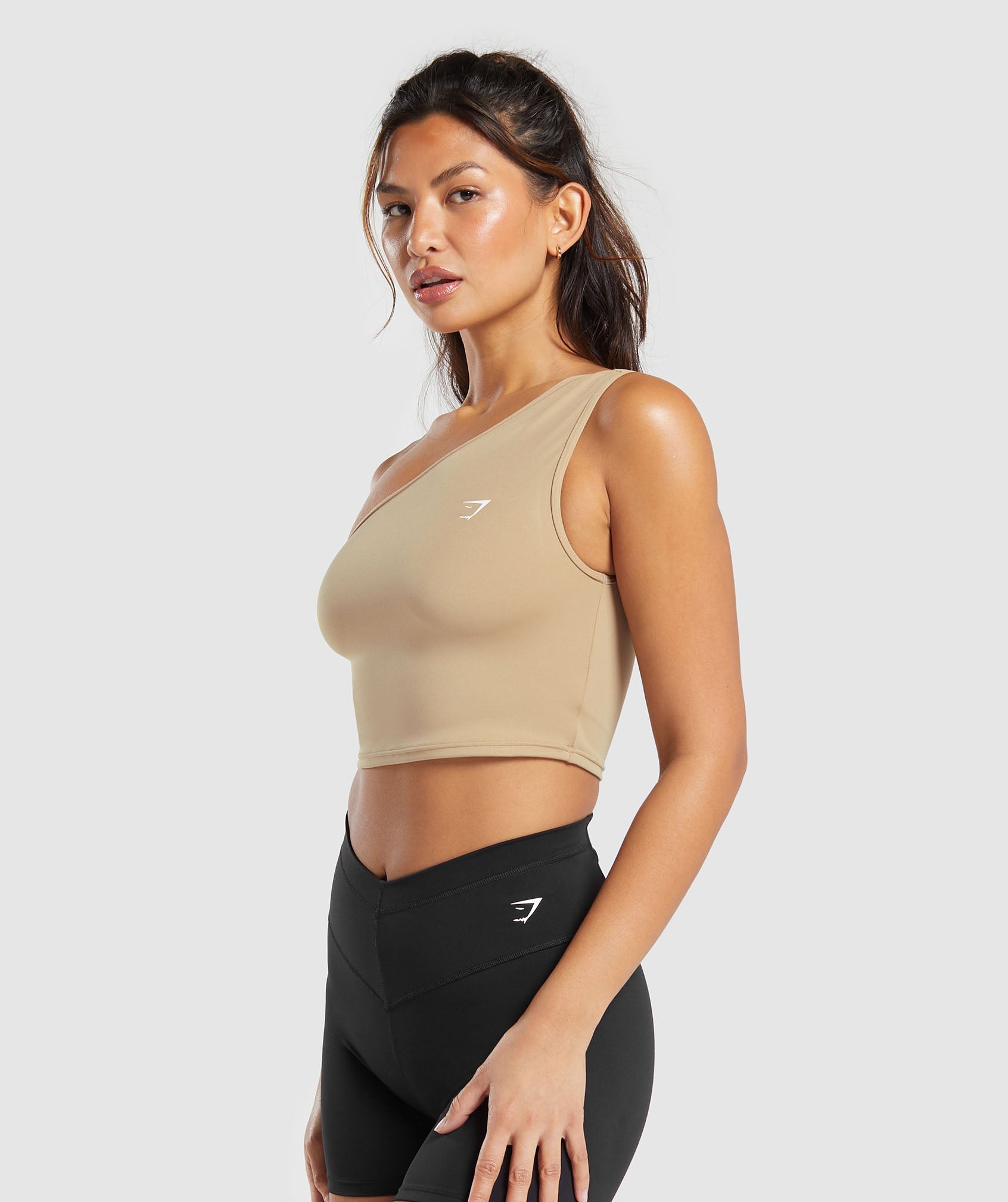 Training One Shoulder Ruched Tank in Deep Fawn Brown - view 3