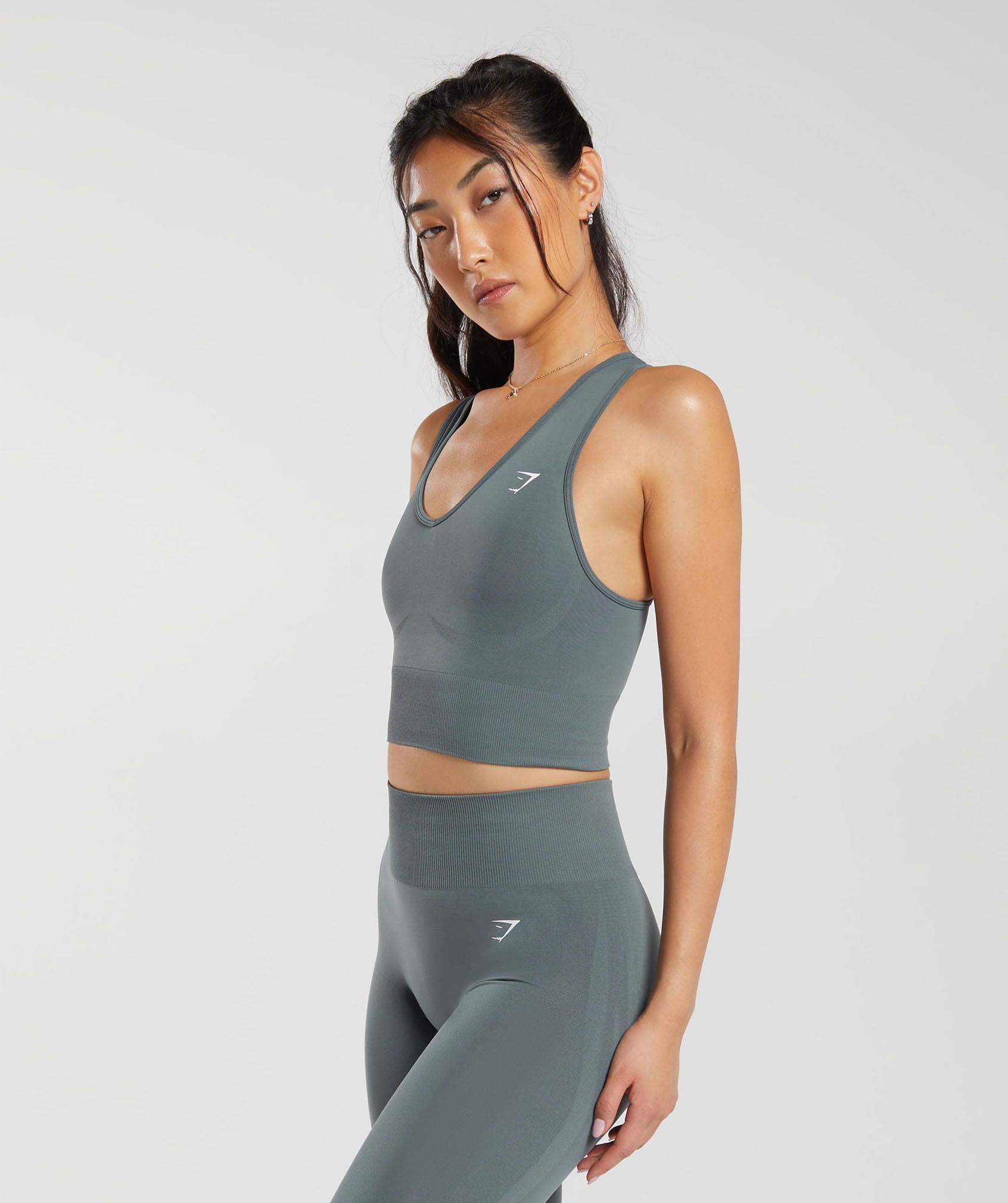 Everyday Seamless Crop Tank in Cargo Teal - view 3