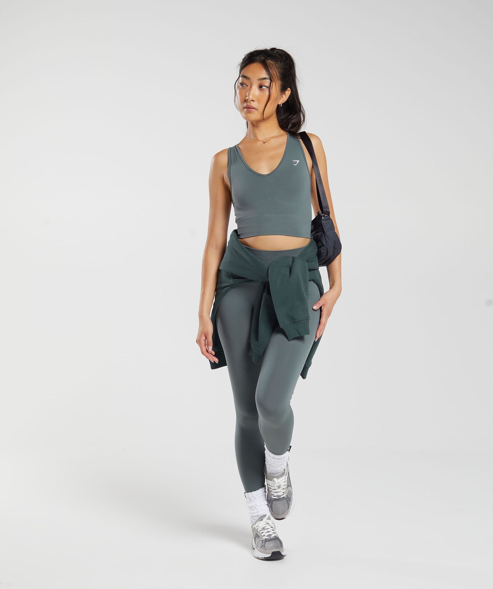 Everyday Seamless Crop Tank in Cargo Teal - view 4