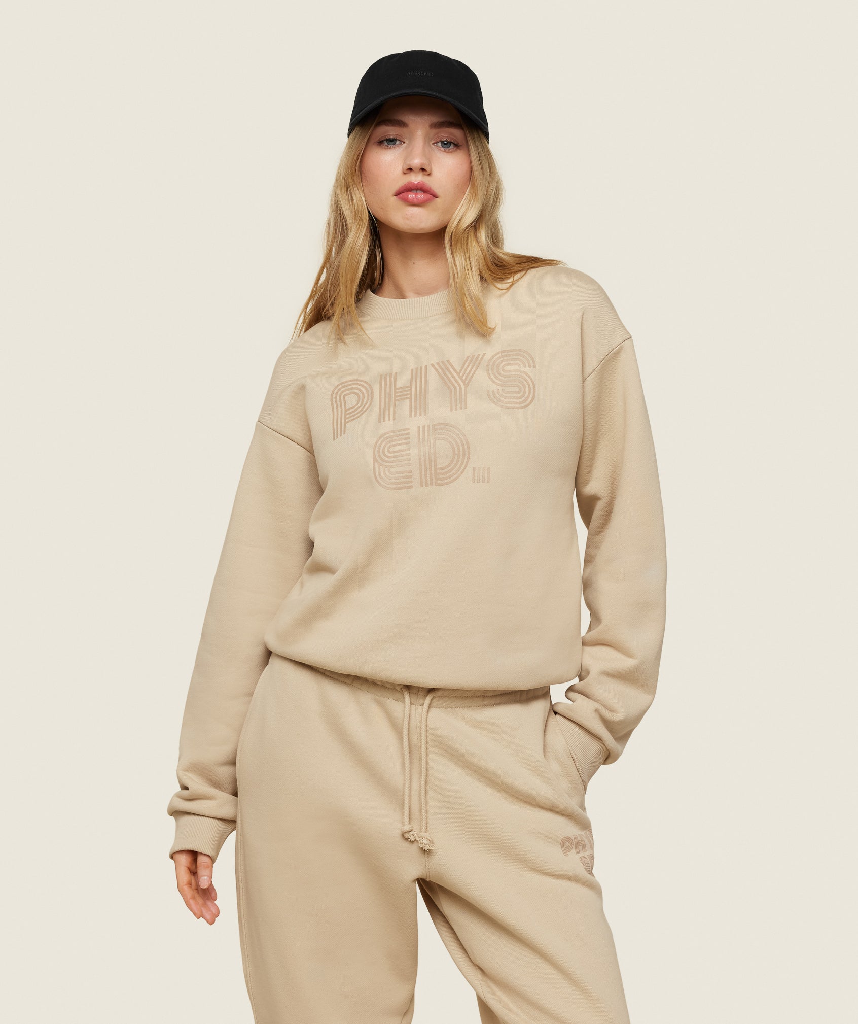 Phys Ed Graphics Relaxed Sweatshirt in Vanilla Beige - view 1