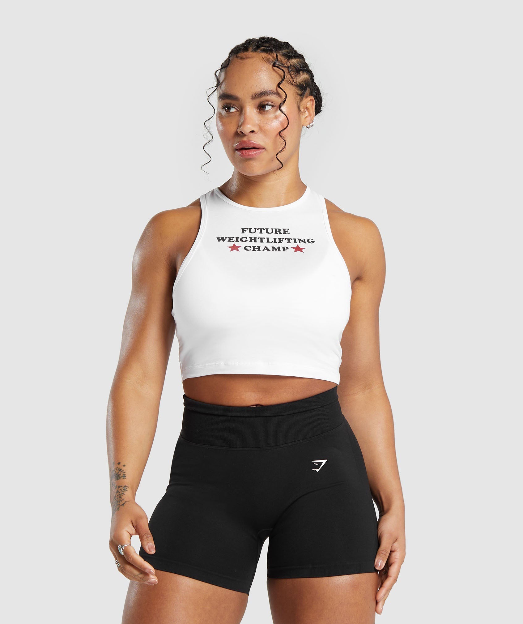 Future Weightlifting Champ Crop Tank in White - view 1