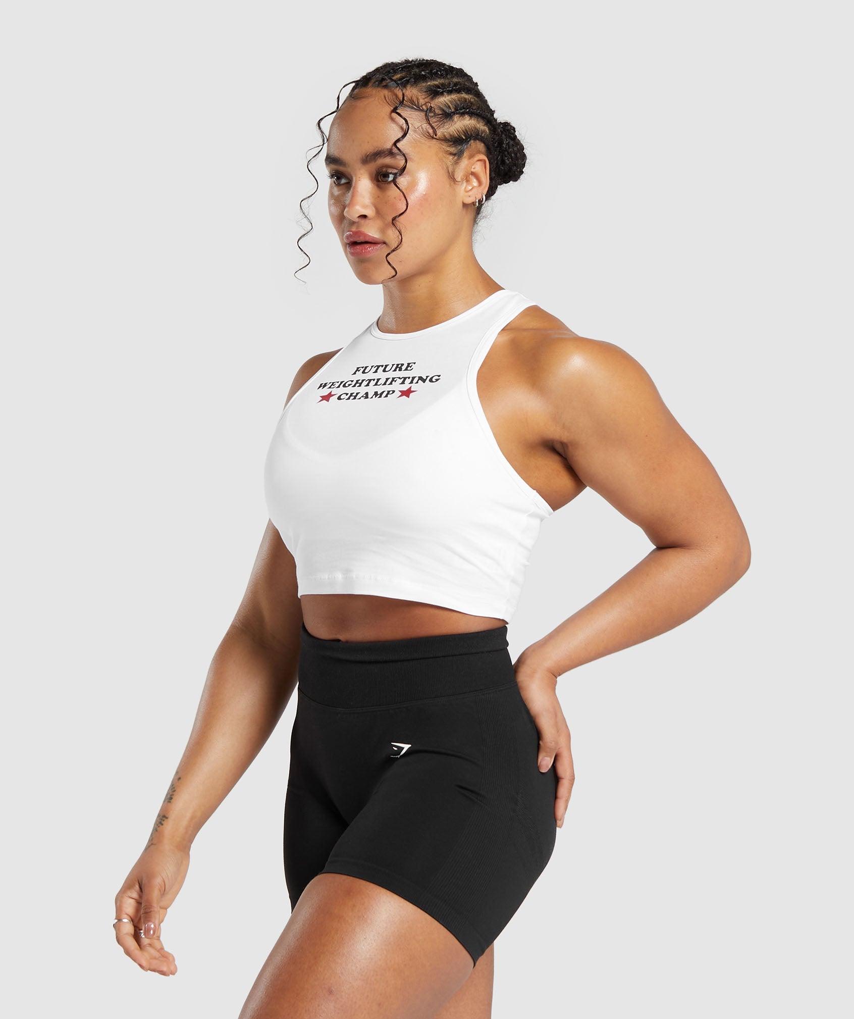 Future Weightlifting Champ Crop Tank in White - view 3