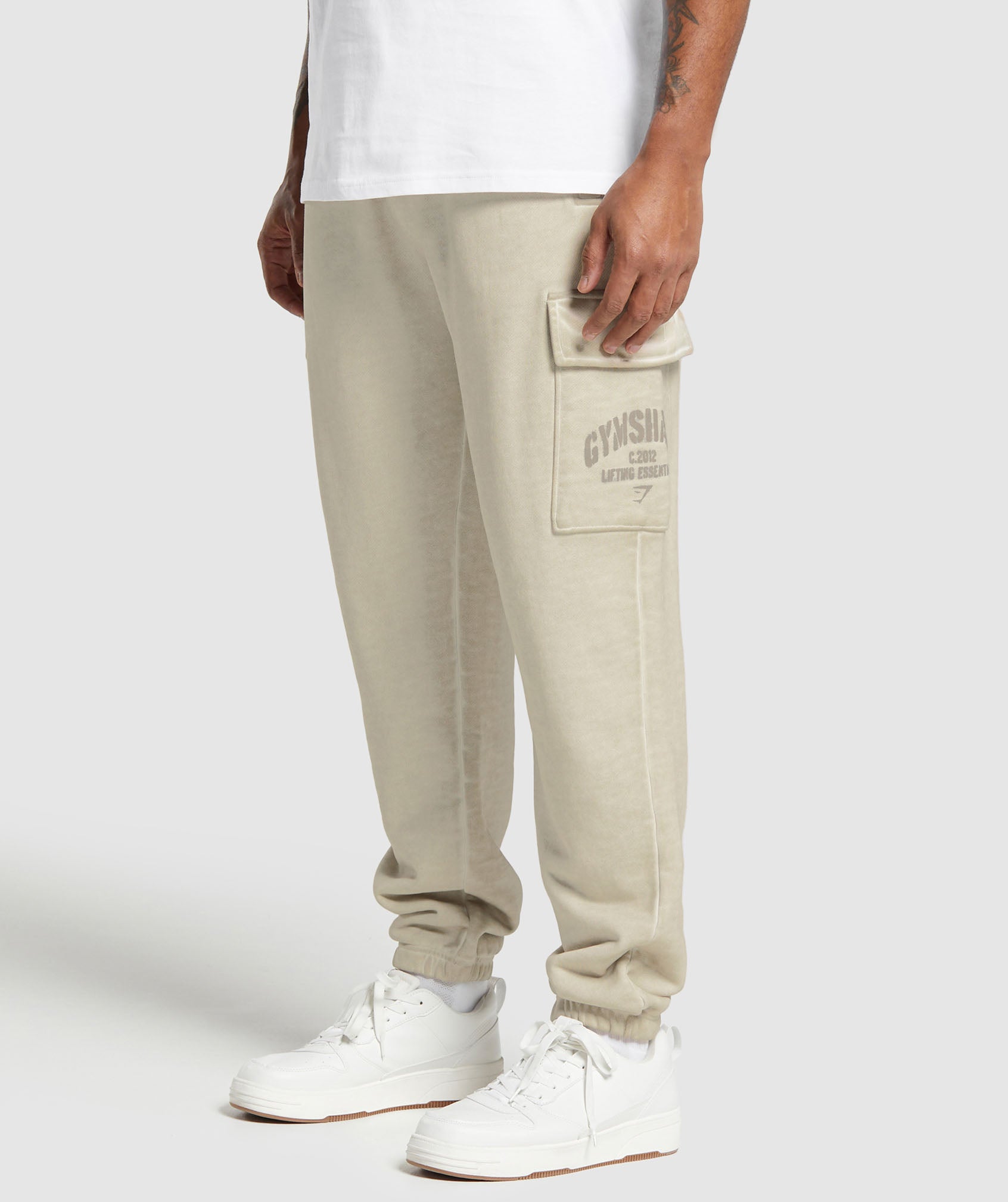 Heavyweight Washed Cargo Joggers in Pebble Grey - view 3