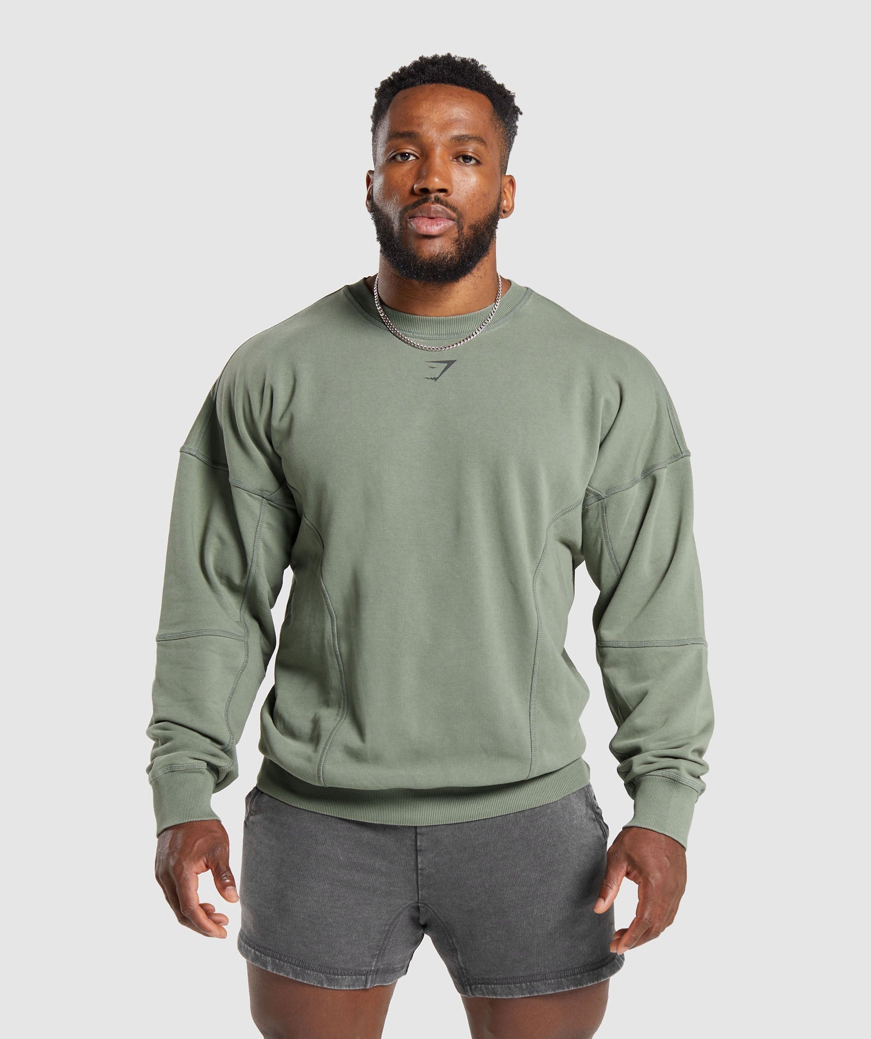Heritage Washed Crew in Dusk Green - view 2