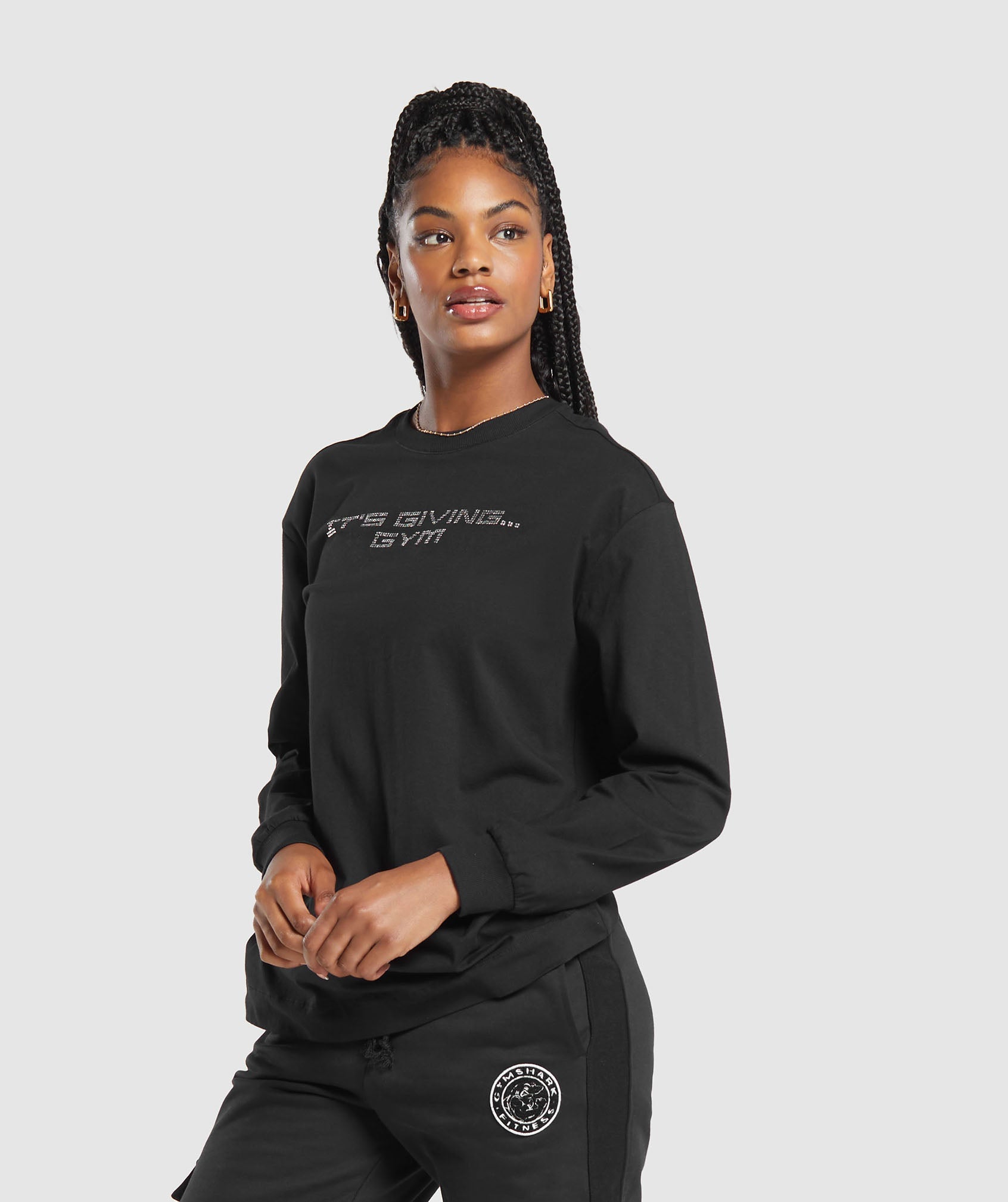 Its Giving Gym Long Sleeve Top in Black - view 3