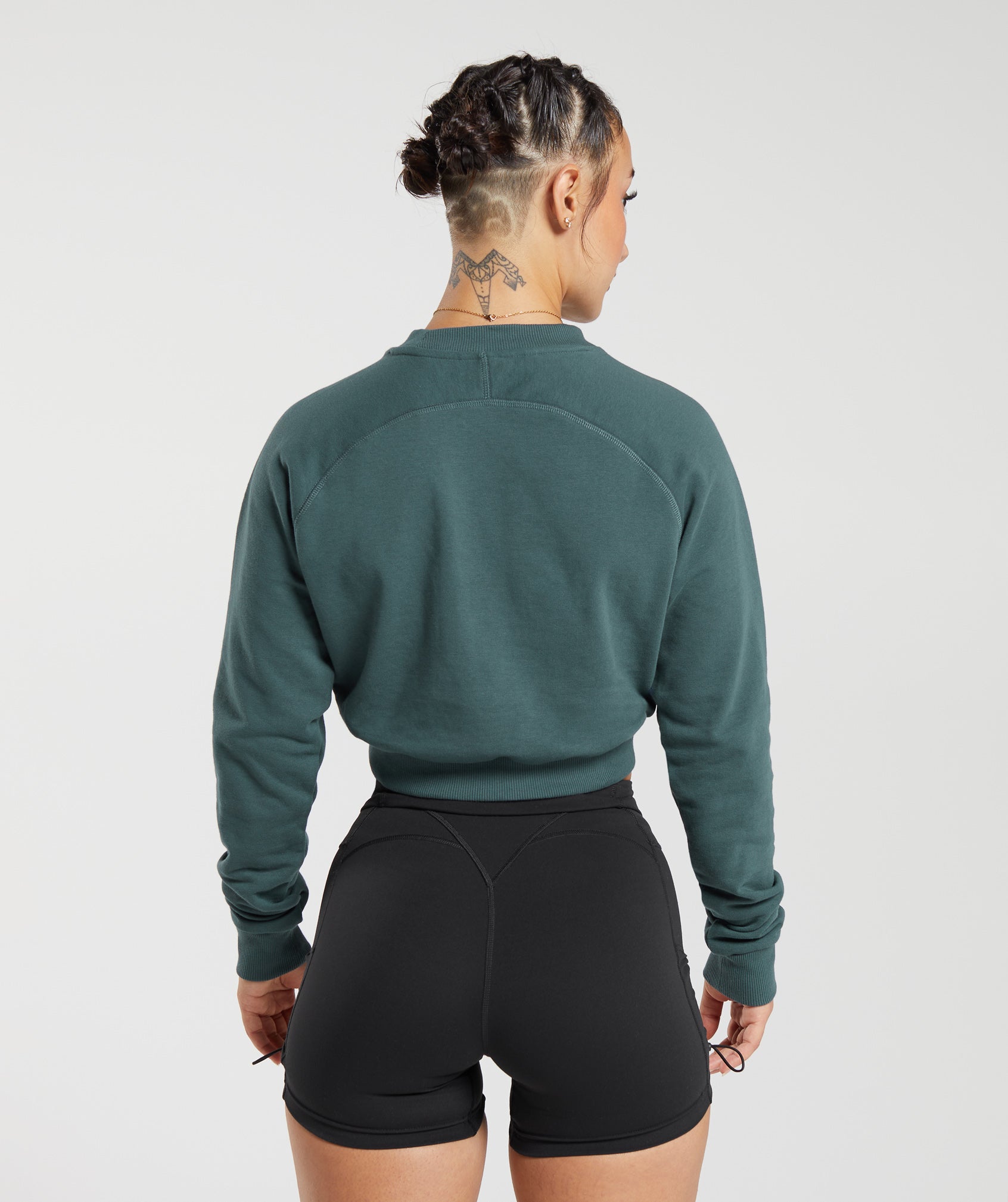 Lifting Graphic Cropped Sweatshirt in Smokey Teal - view 2