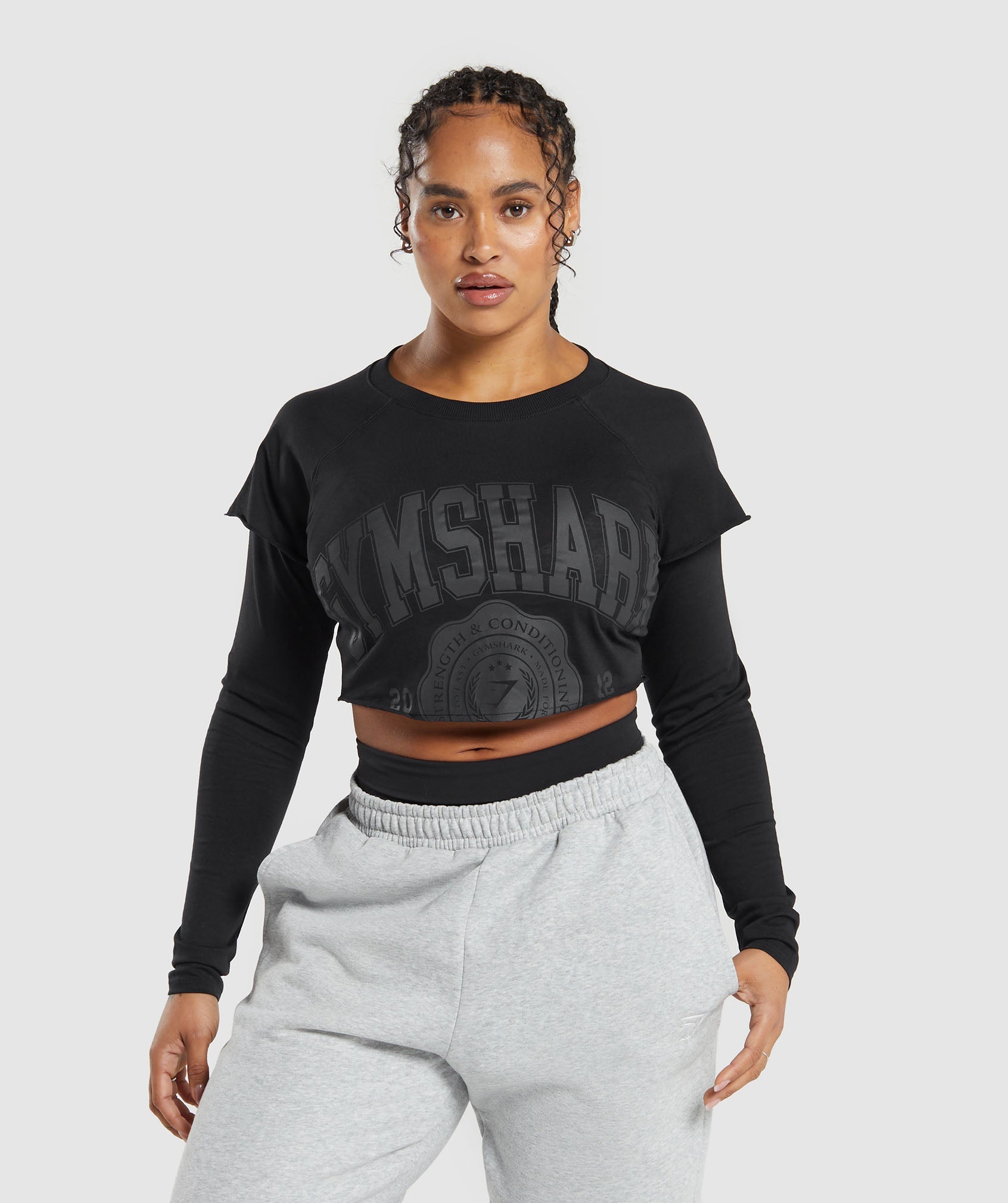 Lifting 2 In 1 Long Sleeve Crop Top in Black