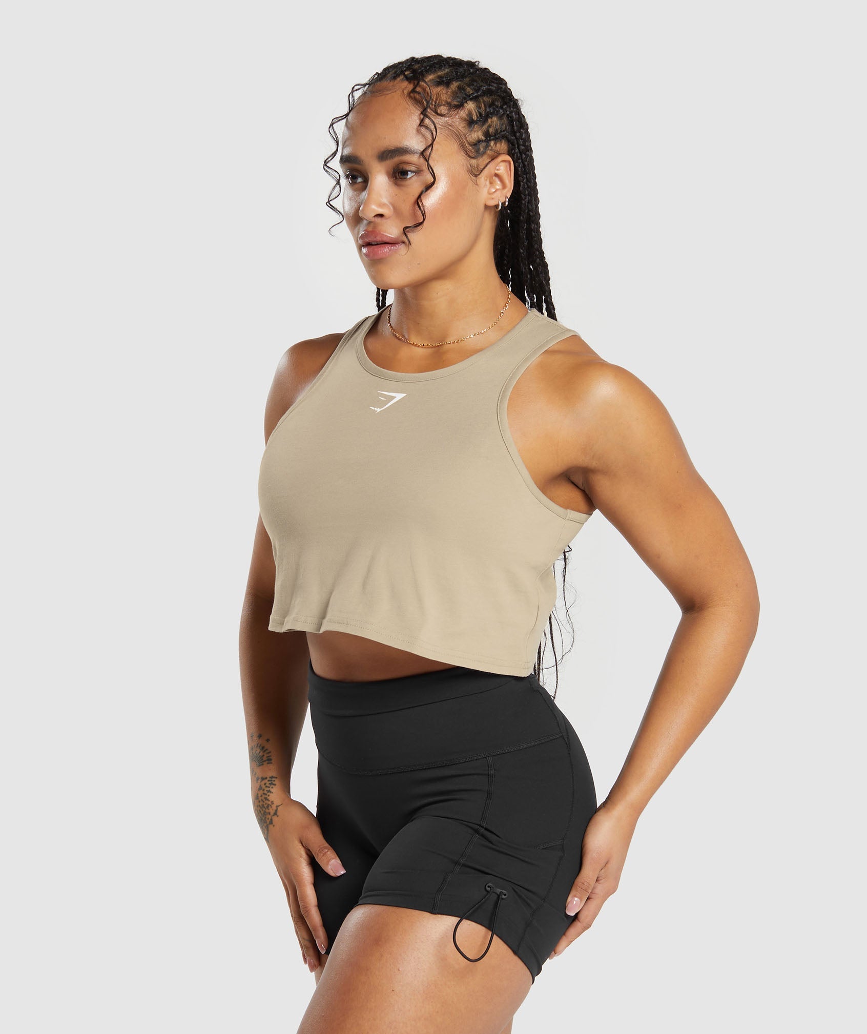 Lifting Essential Cotton Crop Tank in Sand Brown - view 3
