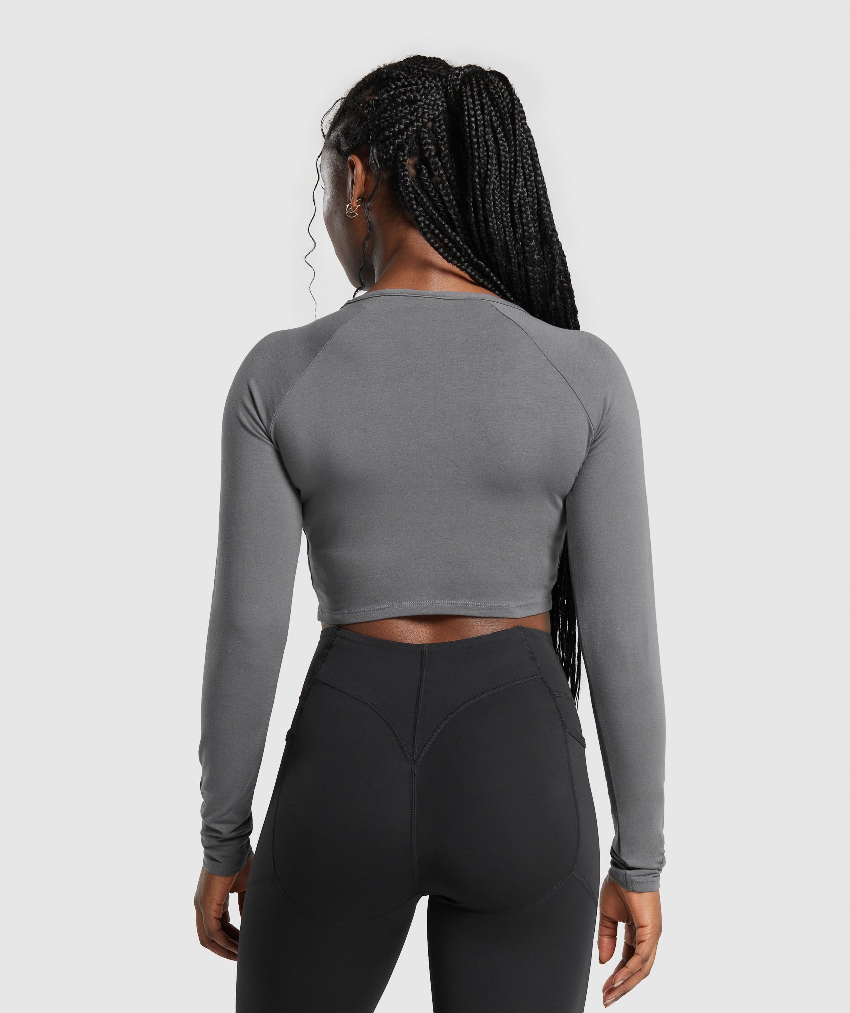 Lifting Essential Long Sleeve Crop Top in Pitch Grey - view 2