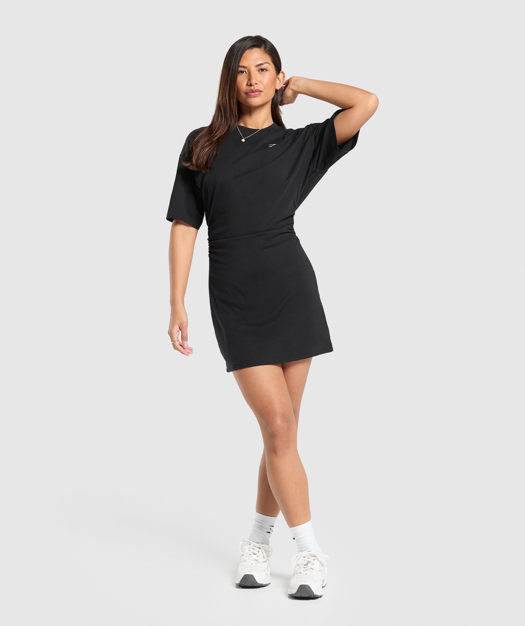 Lifting Longline T-Shirt Dress in Black - view 4