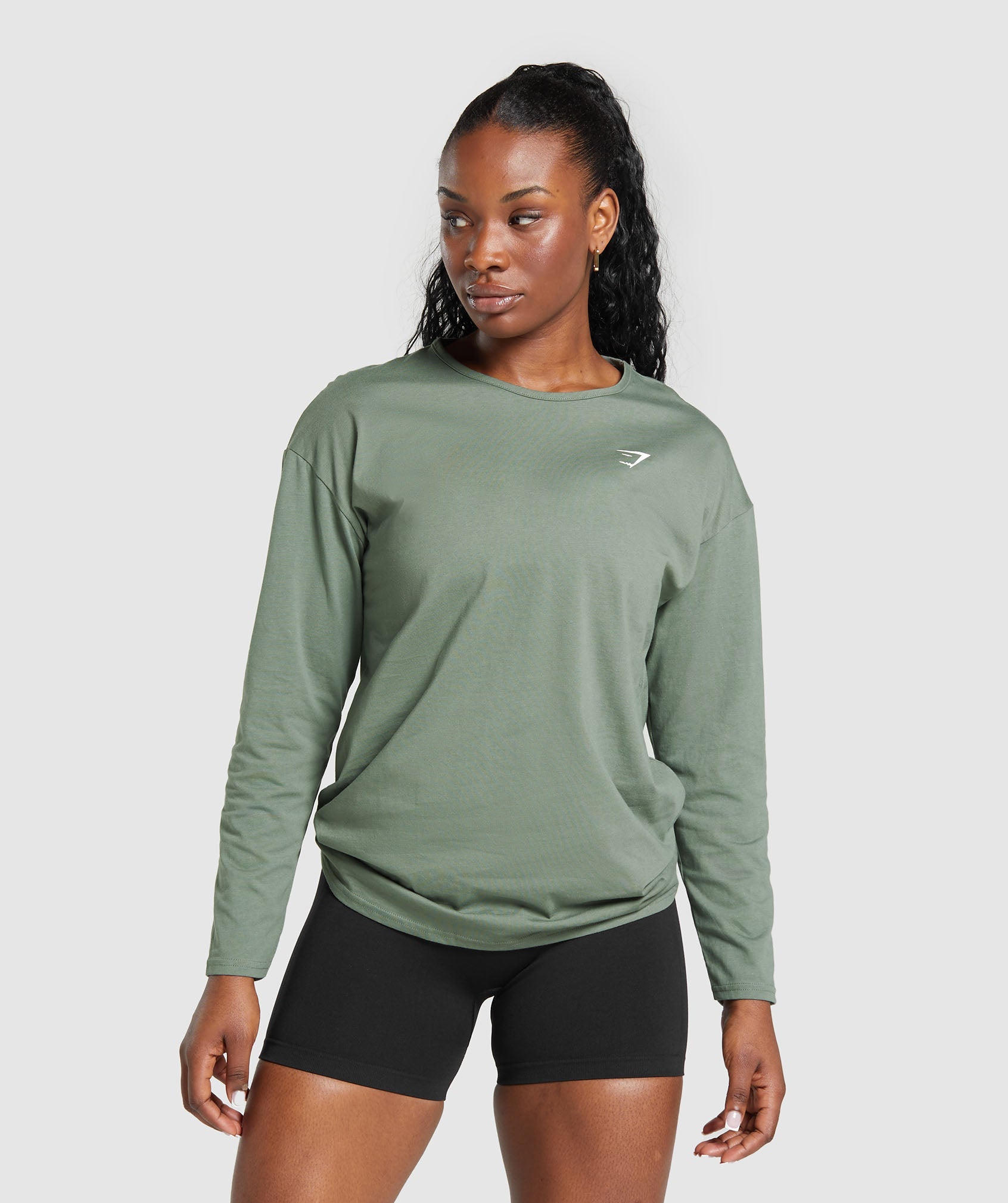 Training Oversized Cotton Long Sleeve Top in Unit Green