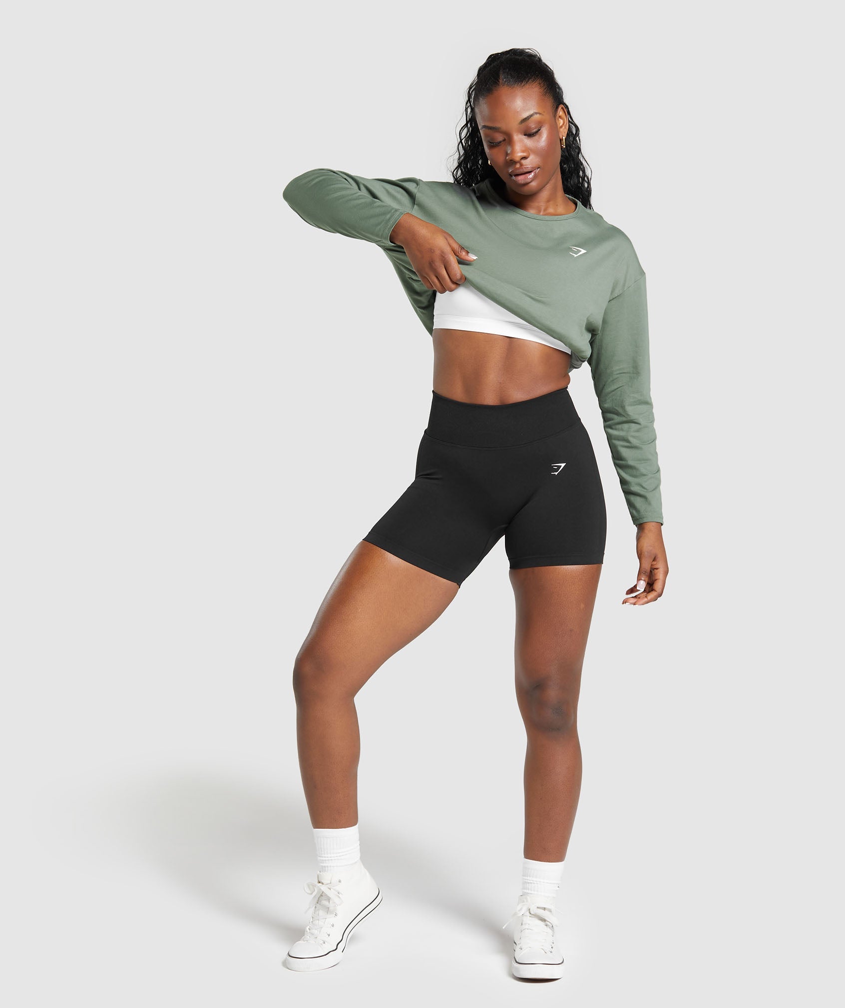Training Oversized Cotton Long Sleeve Top in Unit Green - view 3