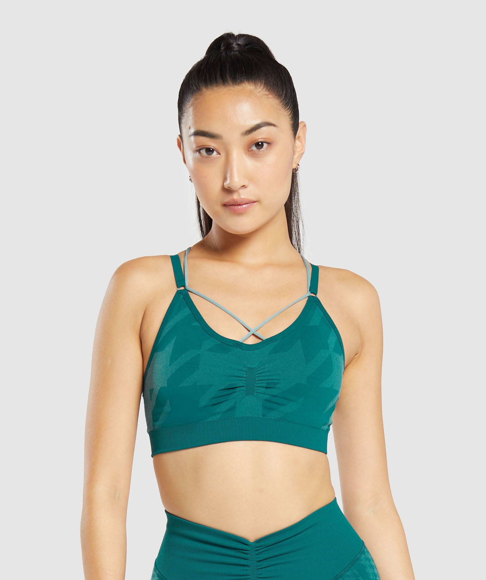 Apex Limit Seamless Ruched Sports Bra in Deep Teal/Duck Egg Blue
