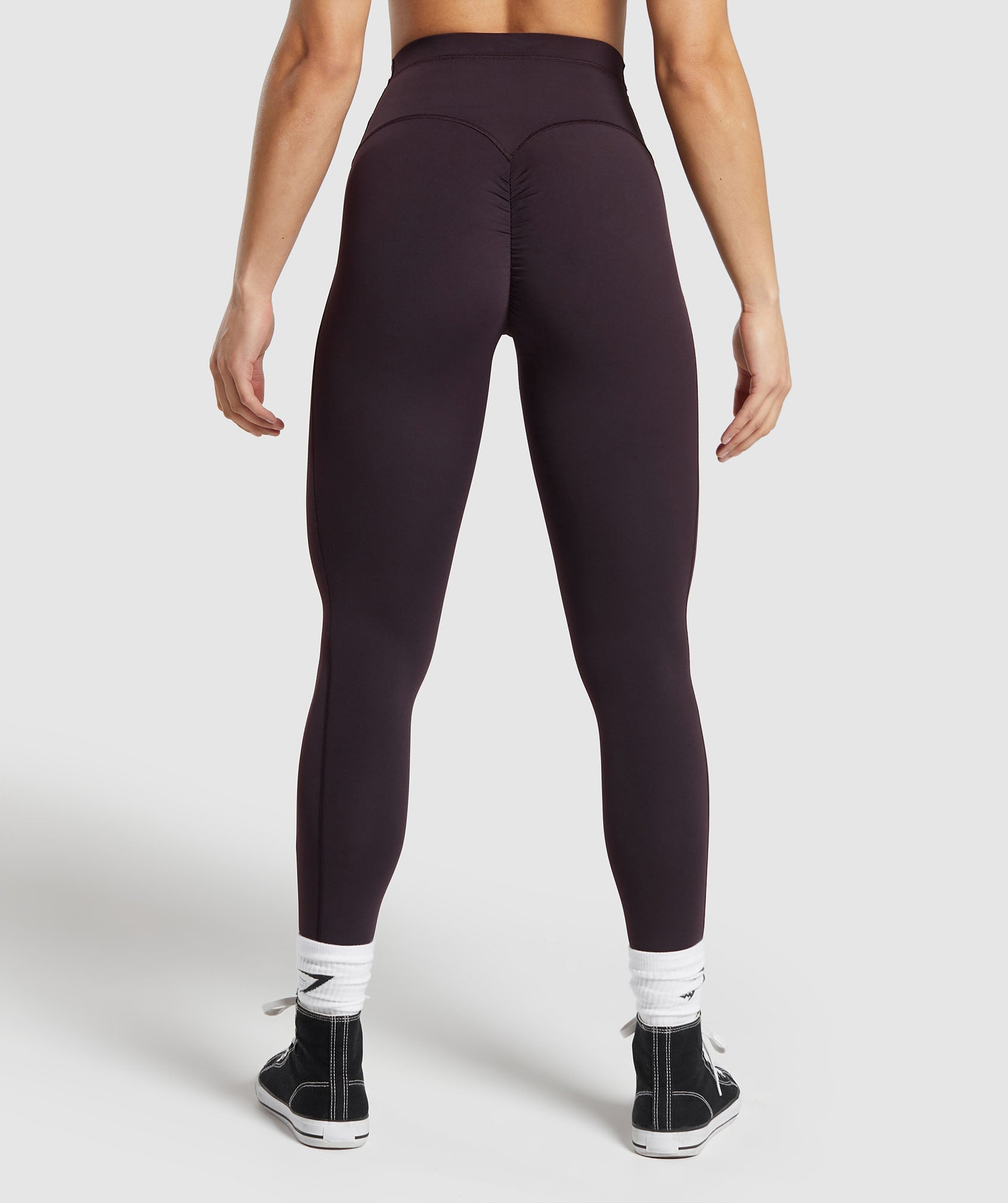 Mesh Waistband Leggings in Plum Brown - view 2