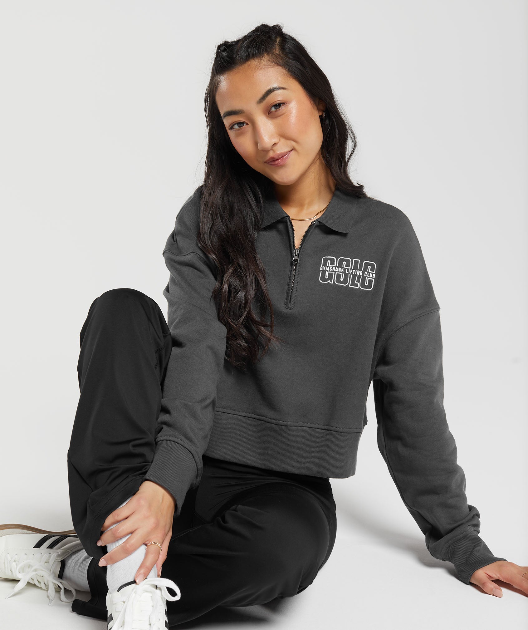 Outline Graphic Oversized 1/4 Zip Pullover in Asphalt Grey - view 6