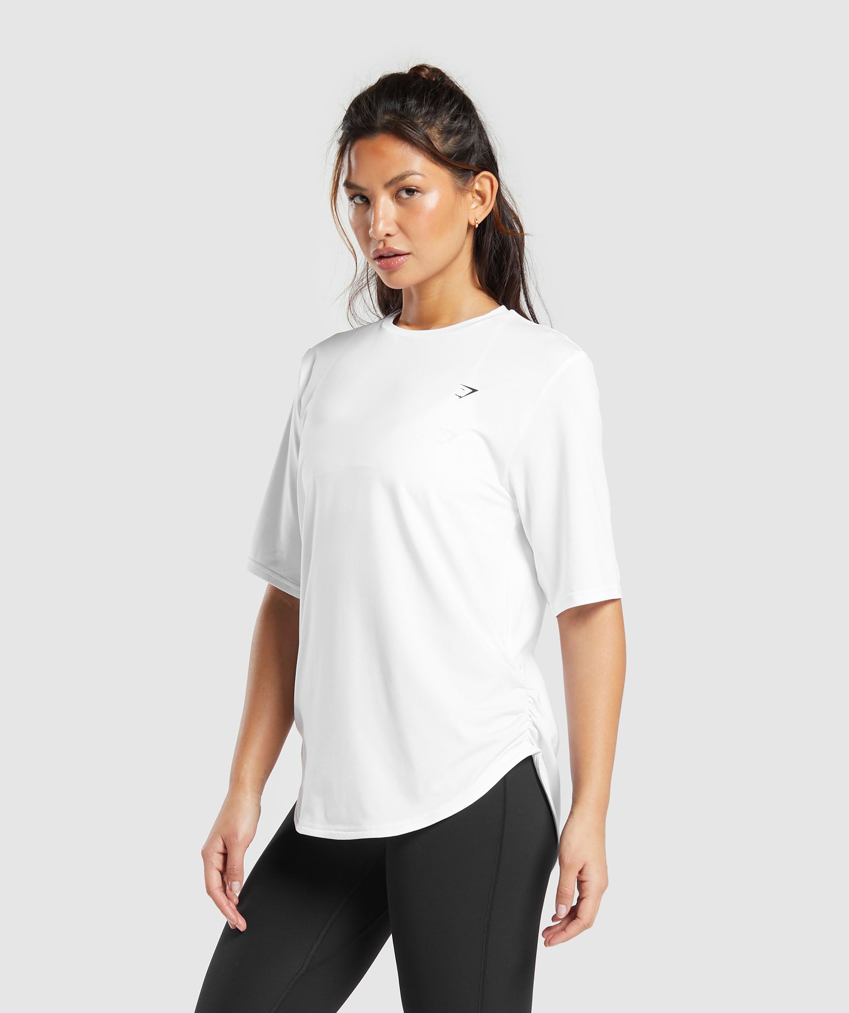 Oversized Ruched T-Shirt in White - view 3