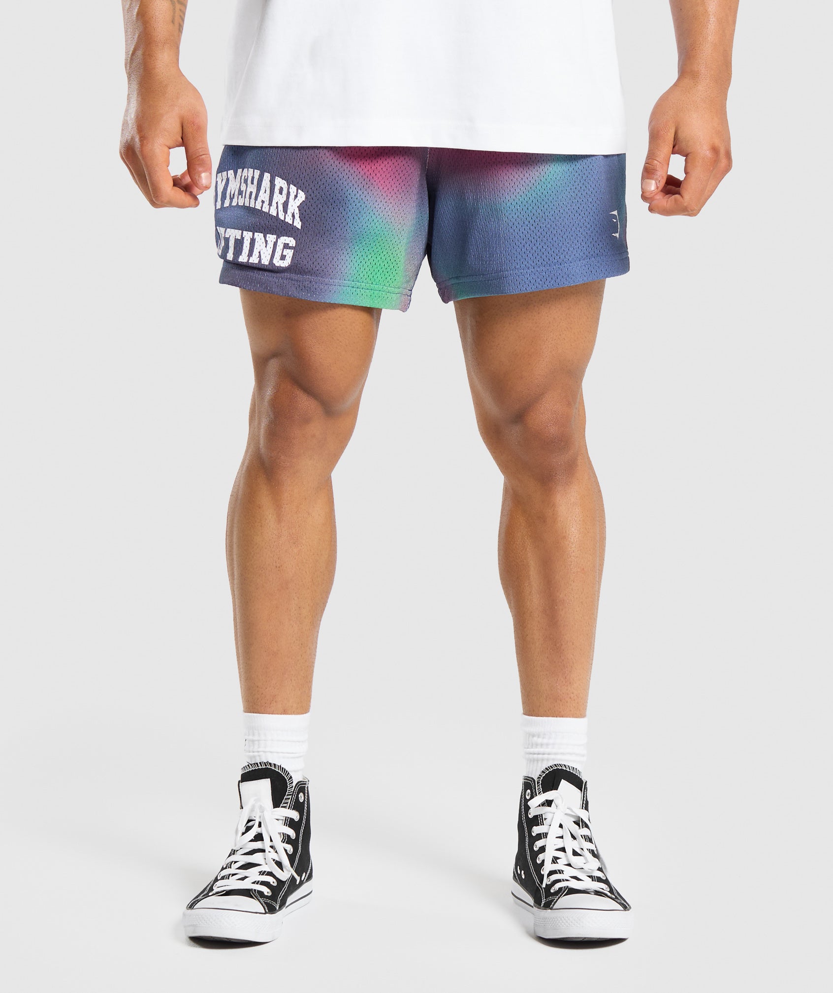 Printed Lifting Mesh 5" Shorts in White - view 1