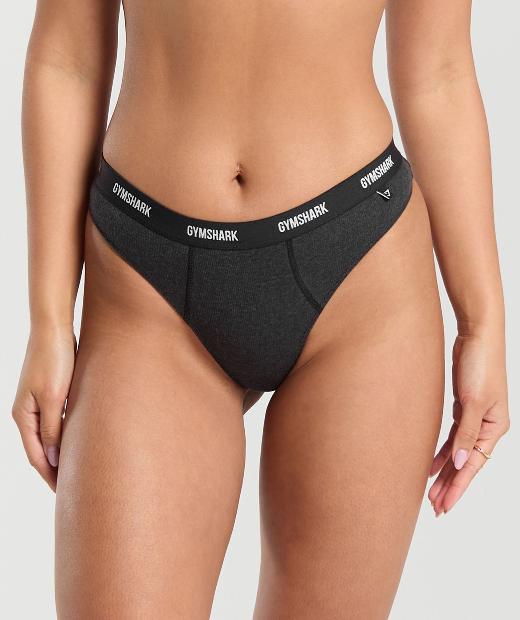 Rib High Rise Thong in Midnight Black Marl