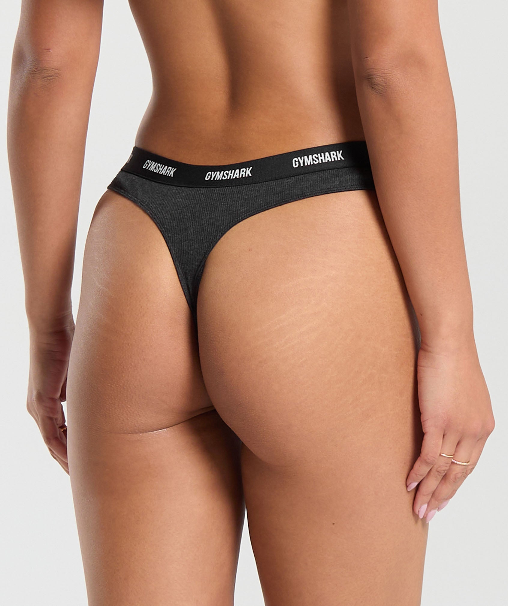 Rib High Rise Thong in Midnight Black Marl - view 2