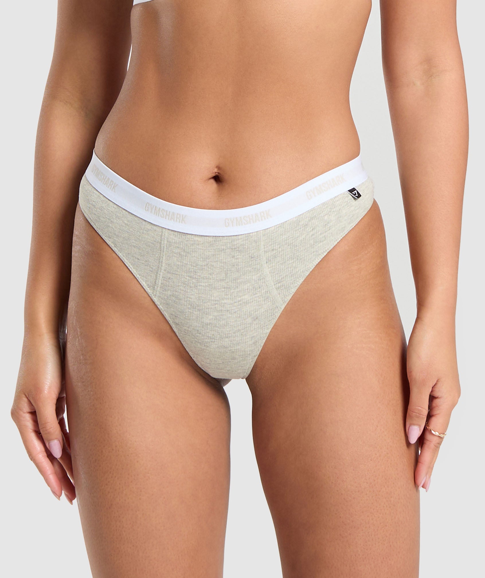 Rib Hight Rise Thong in Stone Grey Marl