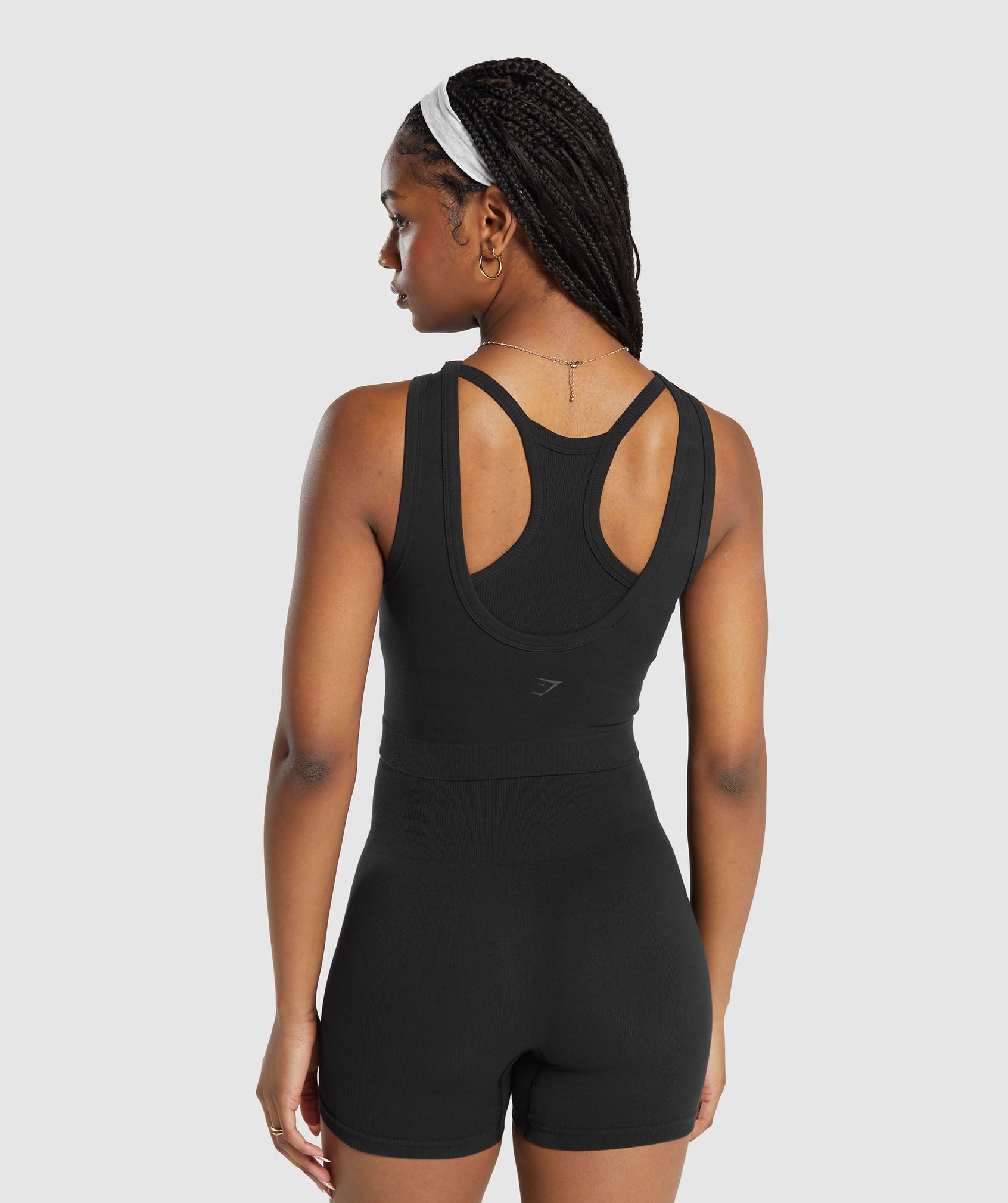 Ribbed Cotton Seamless Body Fit Tank in Black - view 2
