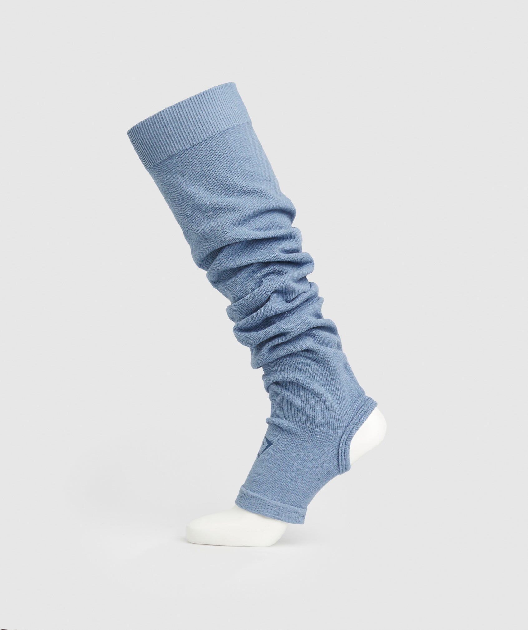 Ribbed Cotton Seamless Leg Warmers in Faded Blue