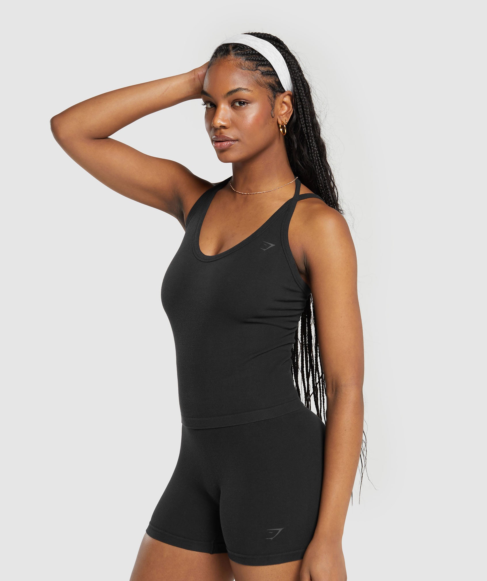 Ribbed Cotton Seamless Tank in Black - view 3