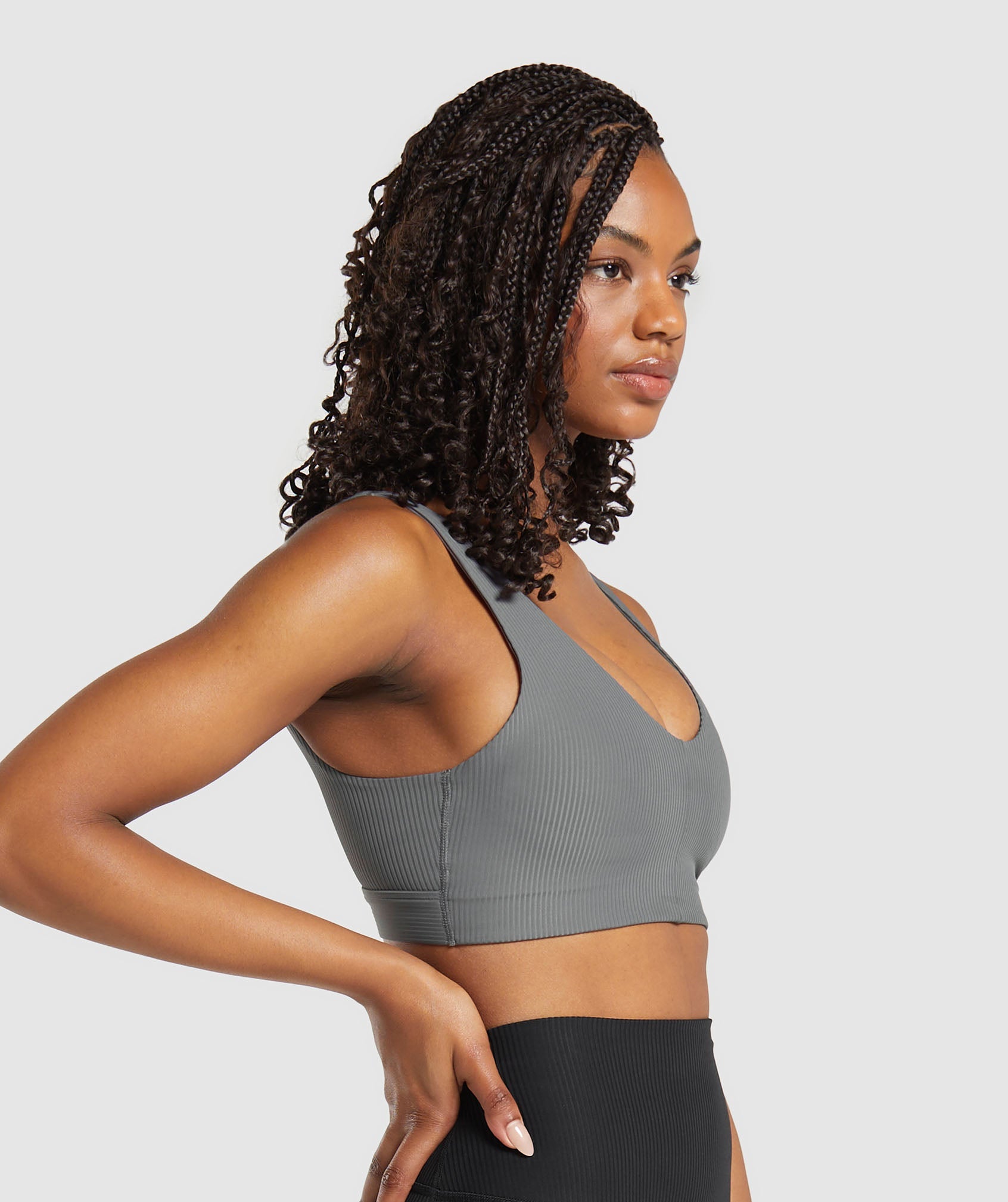 Ribbed Sports Bra in Brushed Grey - view 3