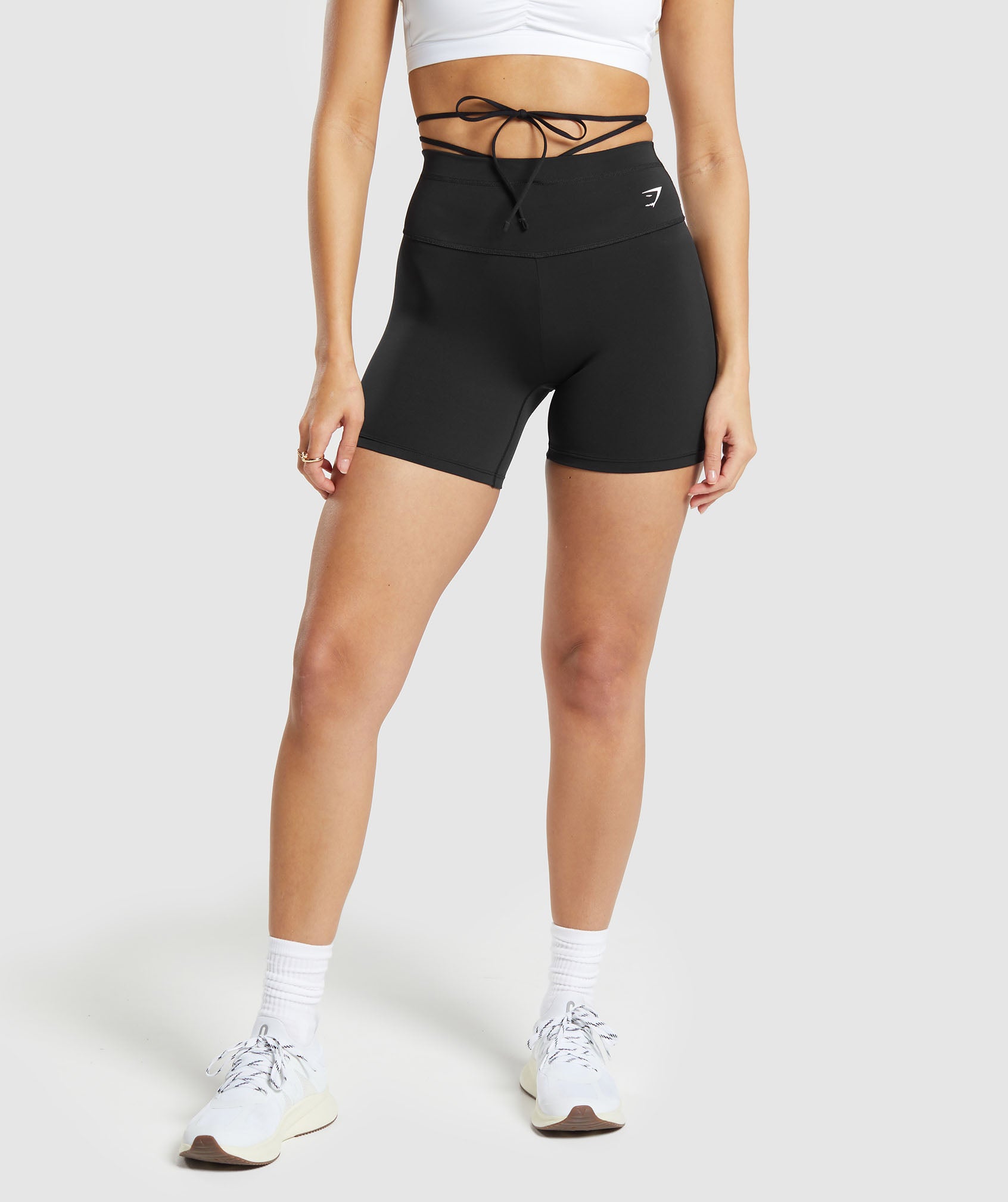 Ribbon Tie Waisted Shorts in Black - view 1