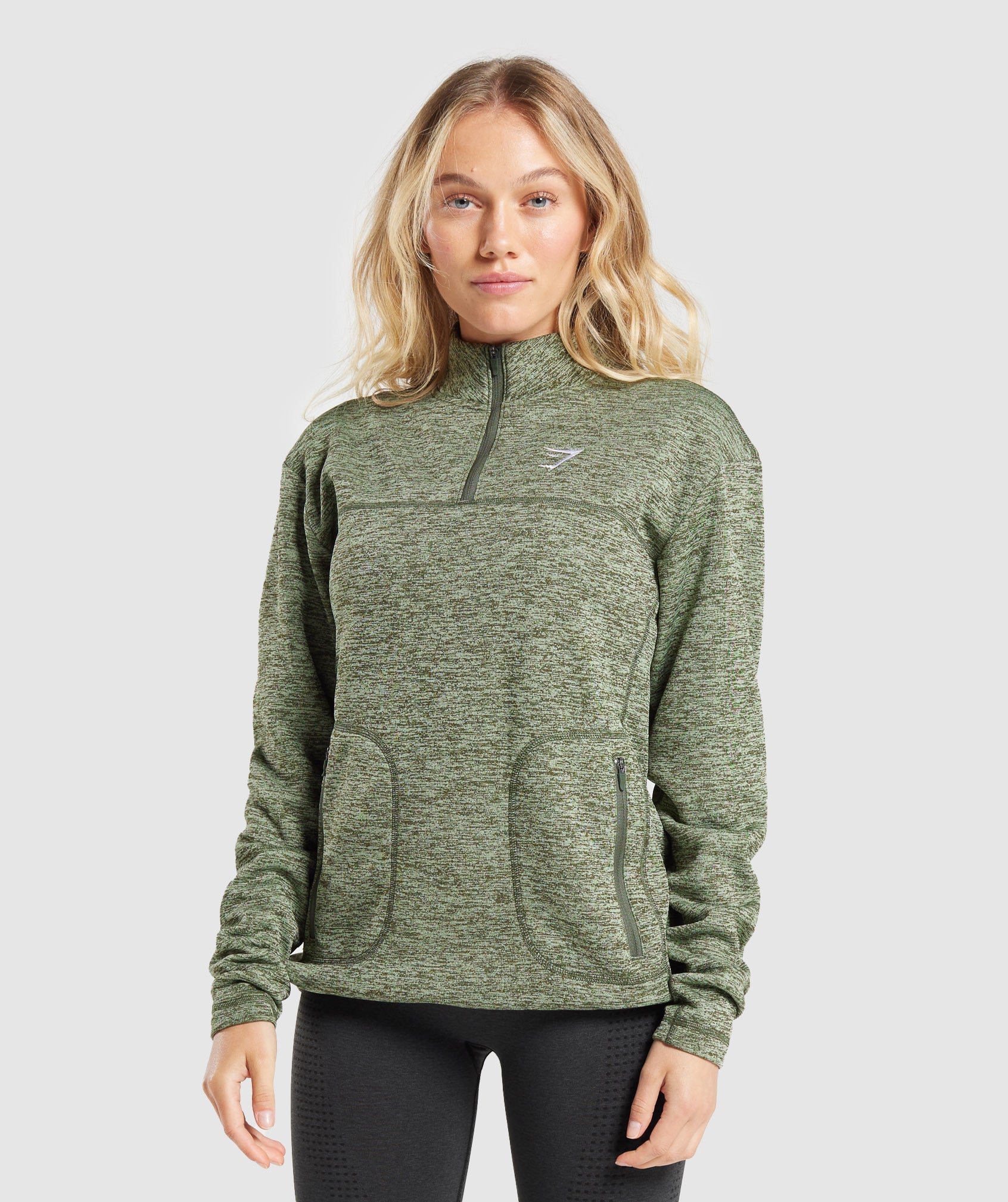 Thermal Fleece 1/4 Zip Pullover in Winter Olive/Light Sage Green - view 1