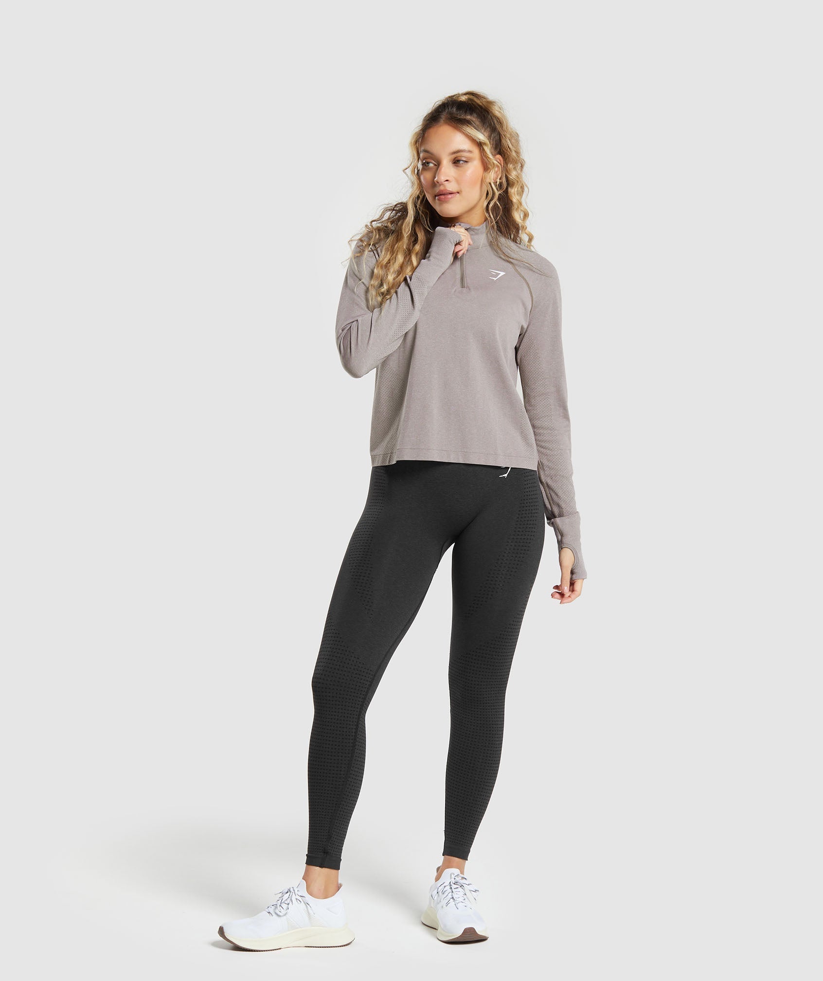 Vital Seamless 2.0 1/4 Zip in Warm Taupe Marl - view 4