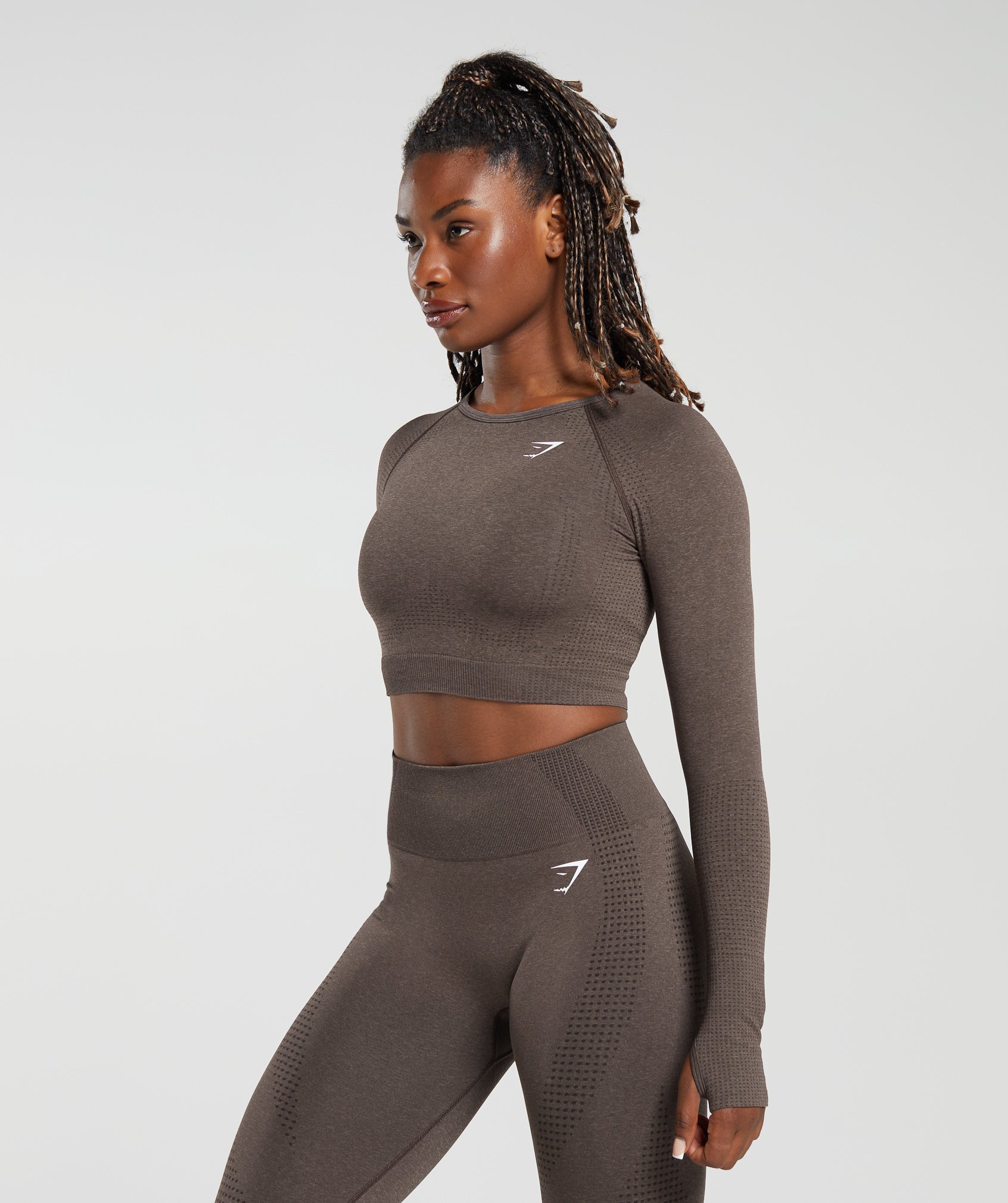 Vital Seamless 2.0 Long Sleeve Crop Top in Brown Marl - view 3