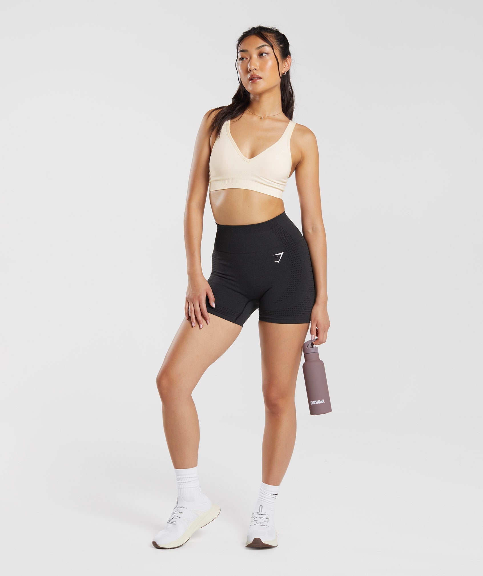 Vital Seamless 2.0 V Neck Sports Bra in Coconut White Marl - view 4