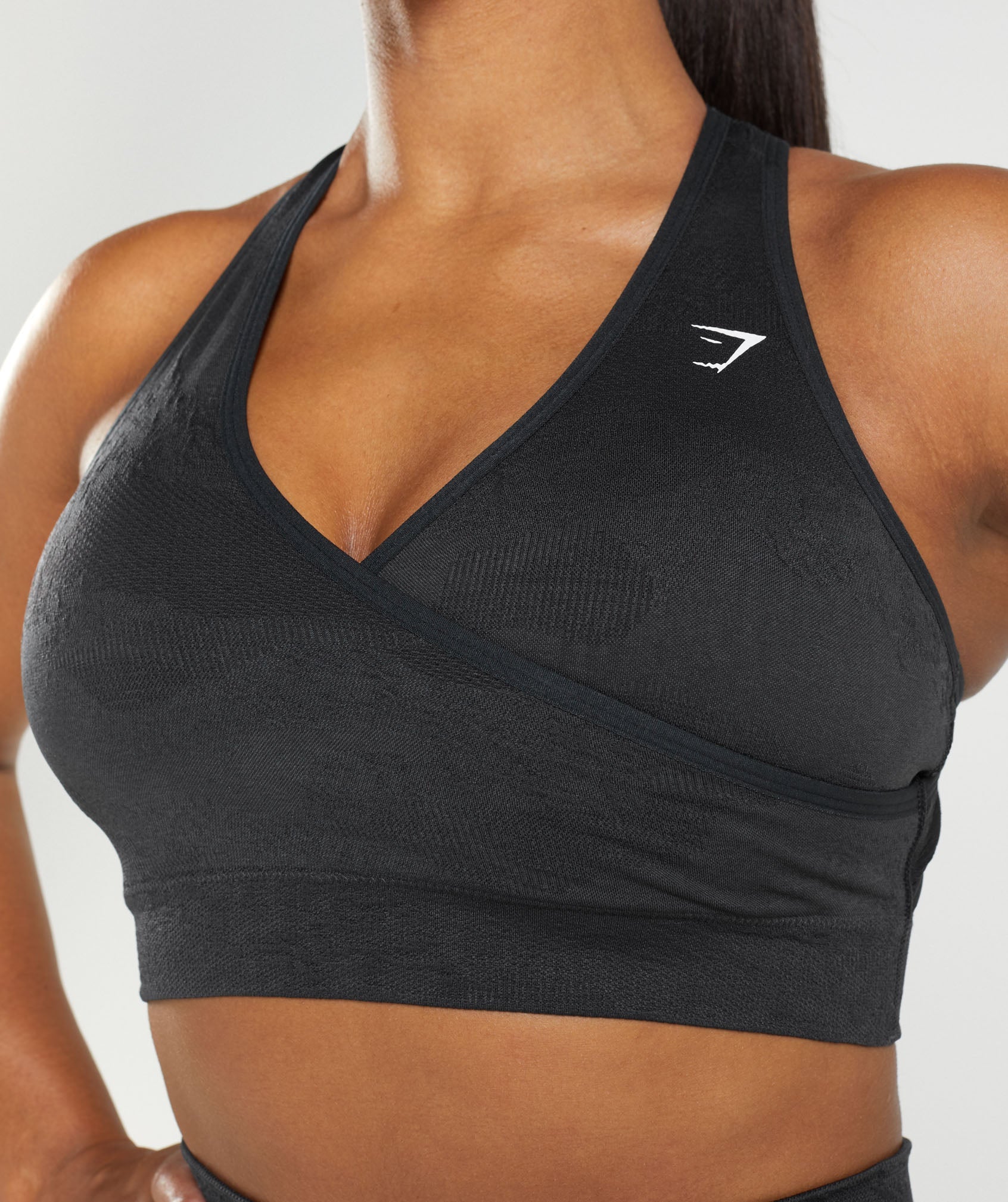 Gymshark Adapt Camo Seamless Lace Up Back Top - Black/Onyx Grey