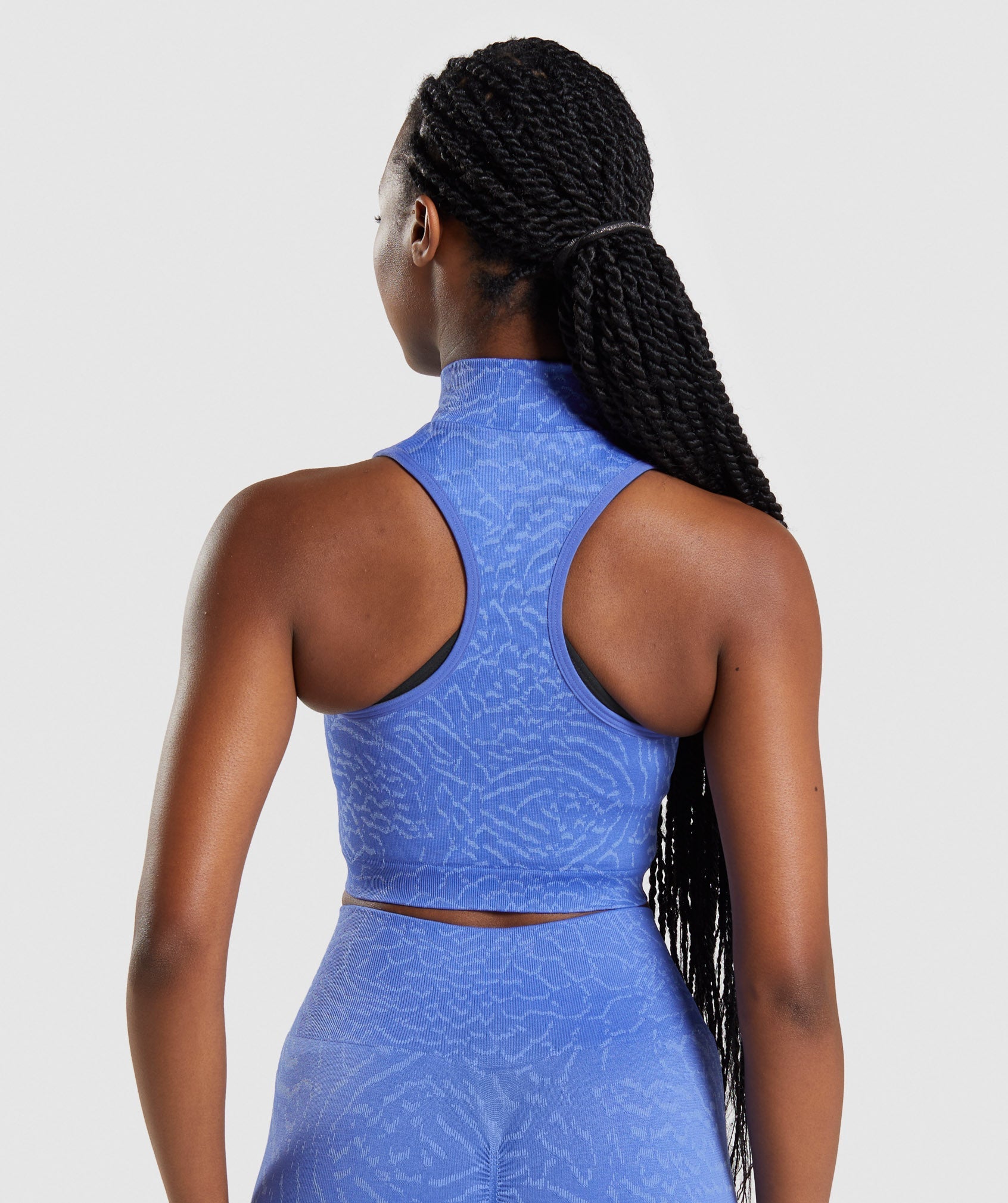 Gymshark Womens M Adapt Animal Seamless Crop 1/2 Zip Top Court Blue High  Neck