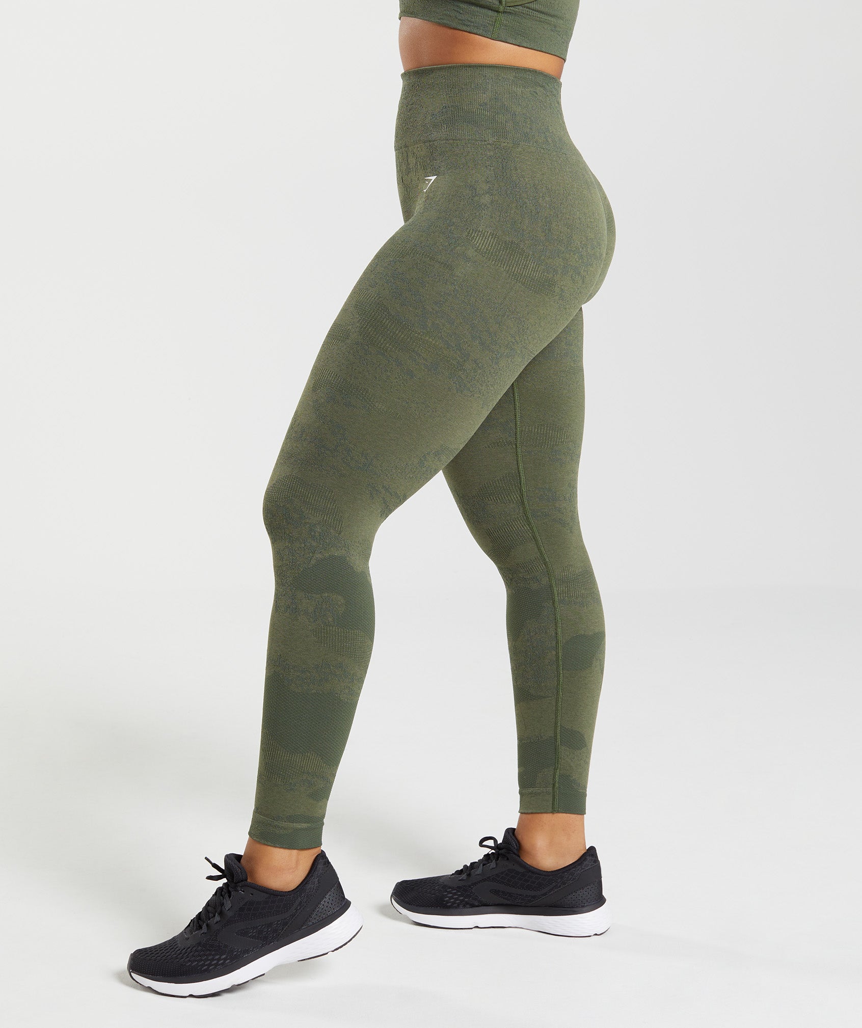 Gymshark Adapt Camo Seamless Lace Up Back Top - Moss Olive/Core Olive