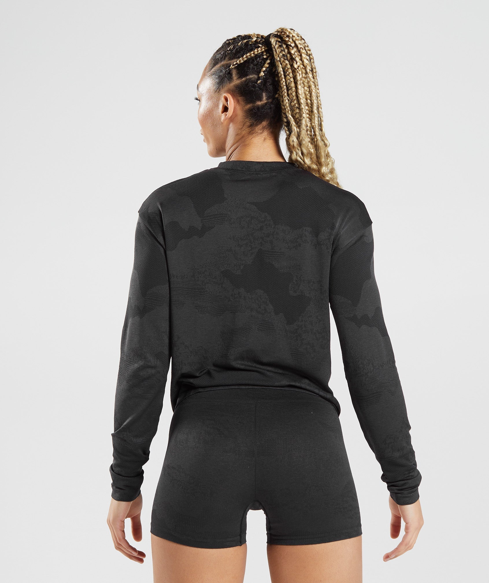 Gymshark Adapt Camo Seamless Lace Up Back Top - Black/Onyx Grey