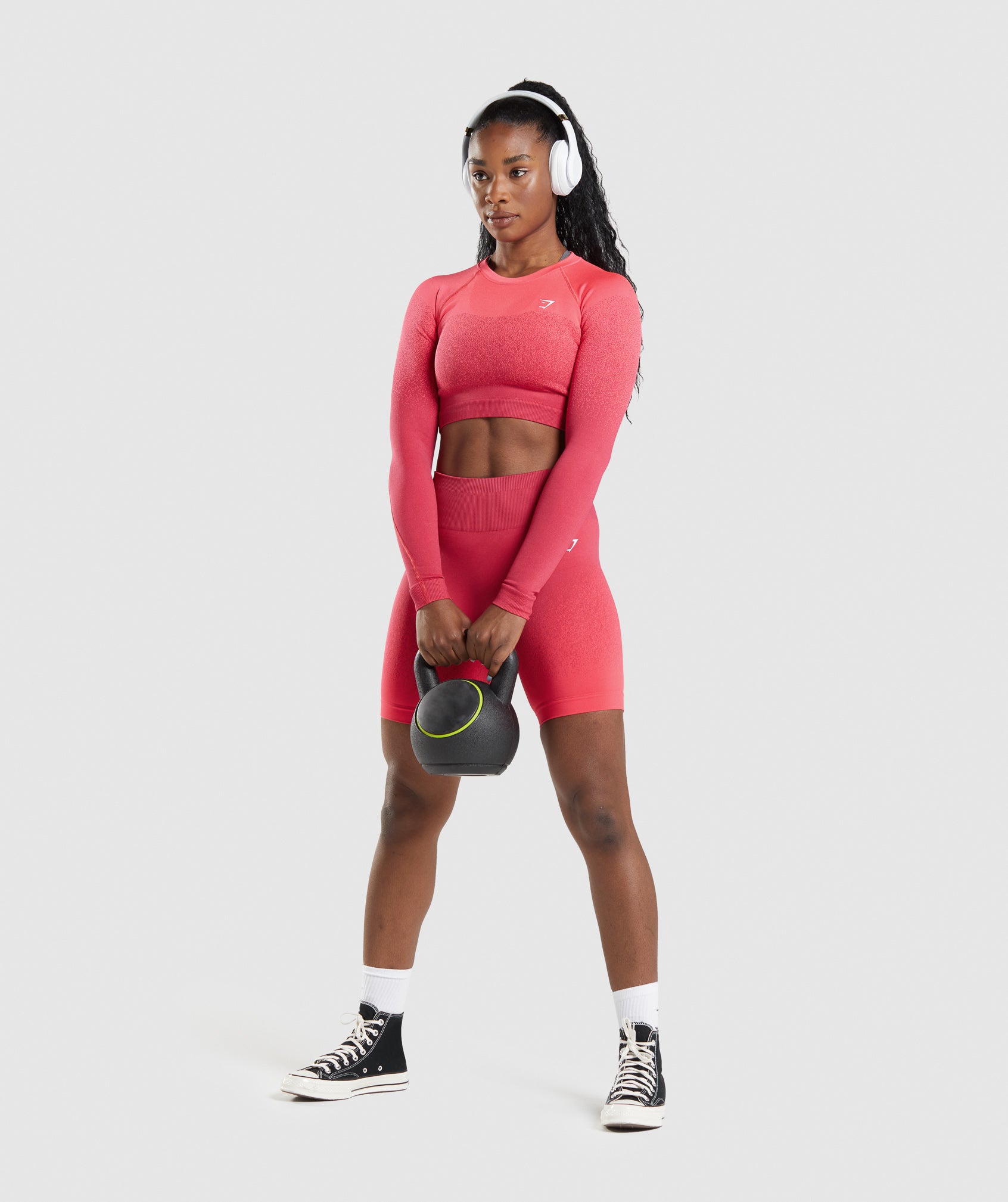 Adapt Ombre Seamless Long Sleeve Crop Top in Pink/Red - view 4