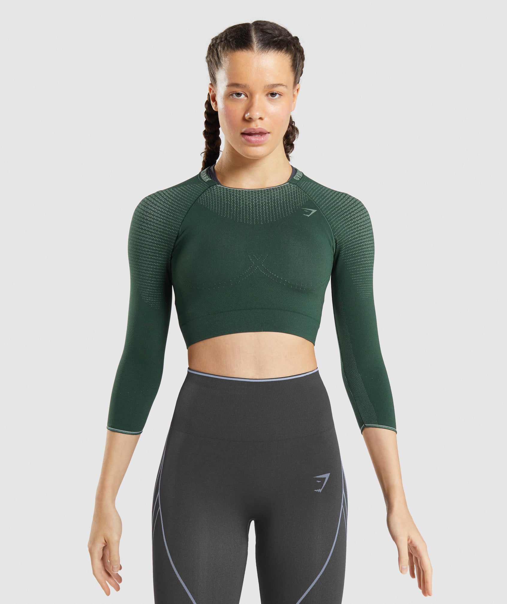 Apex Seamless Crop Top in Obsidian Green/Cucumber Green - view 1