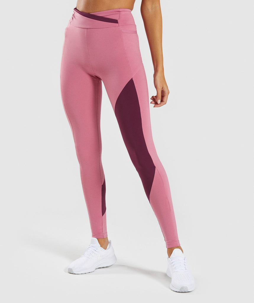 Gymshark Asymmetric Leggings - Dusky Pink/Dark Ruby 1