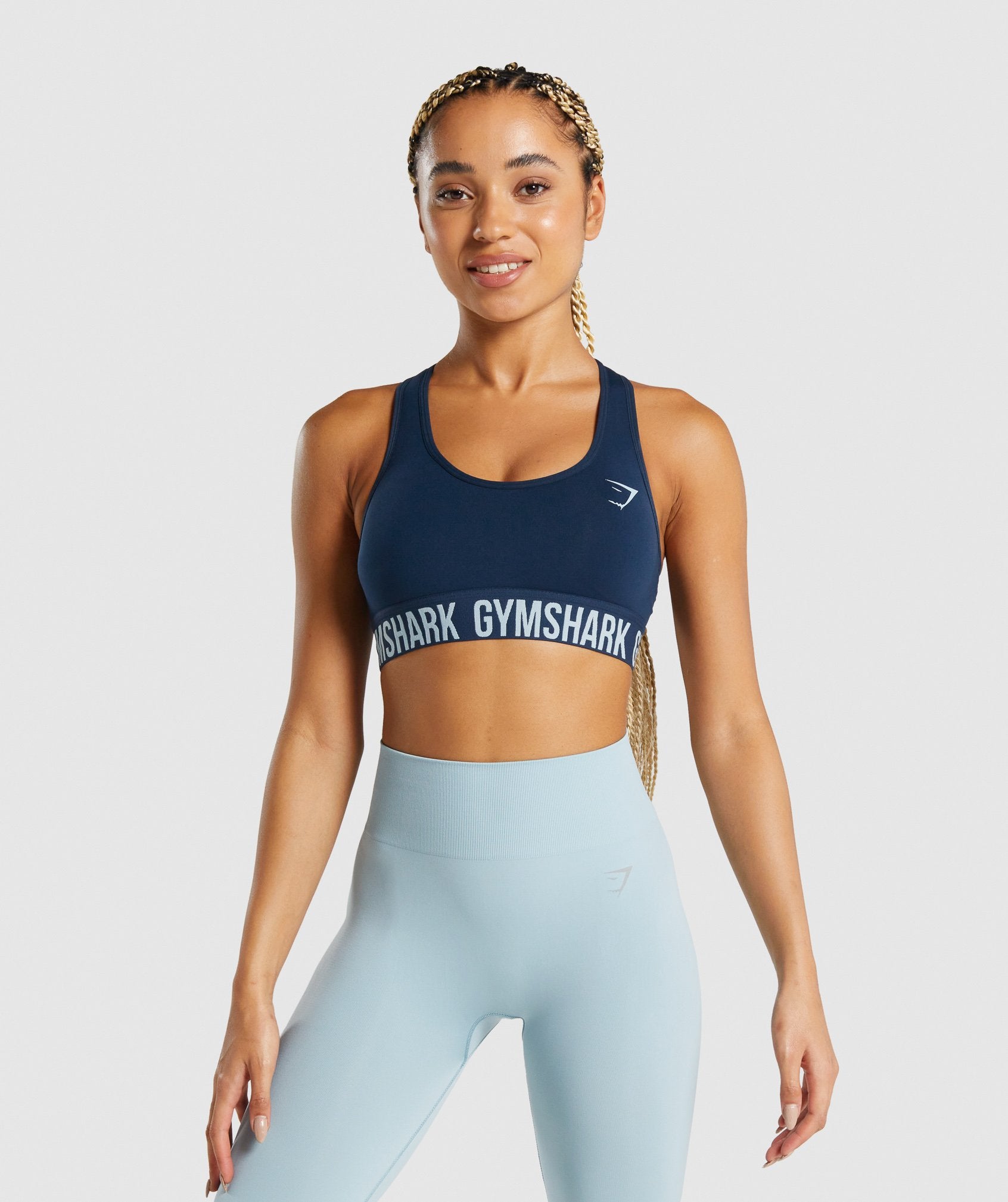 Gymshark Legacy Graphic Medium Support Sports Bra, Navy / Sky Blue, Medium