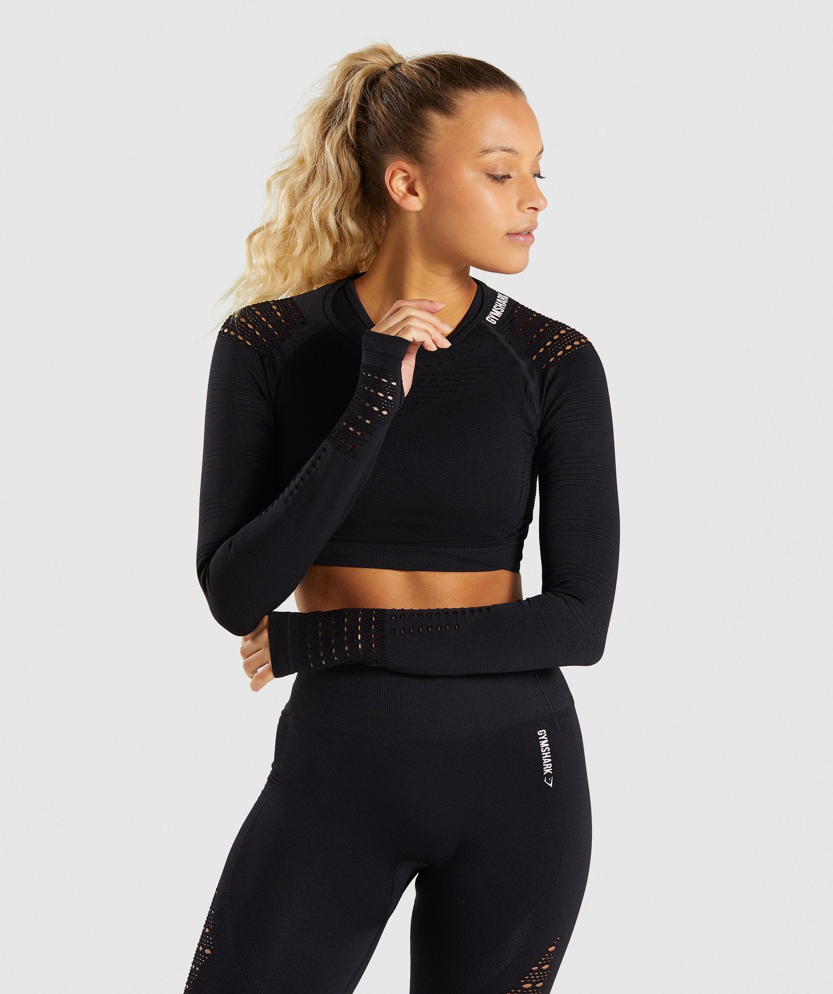 Flawless Knit Long Sleeve Crop Top in Black