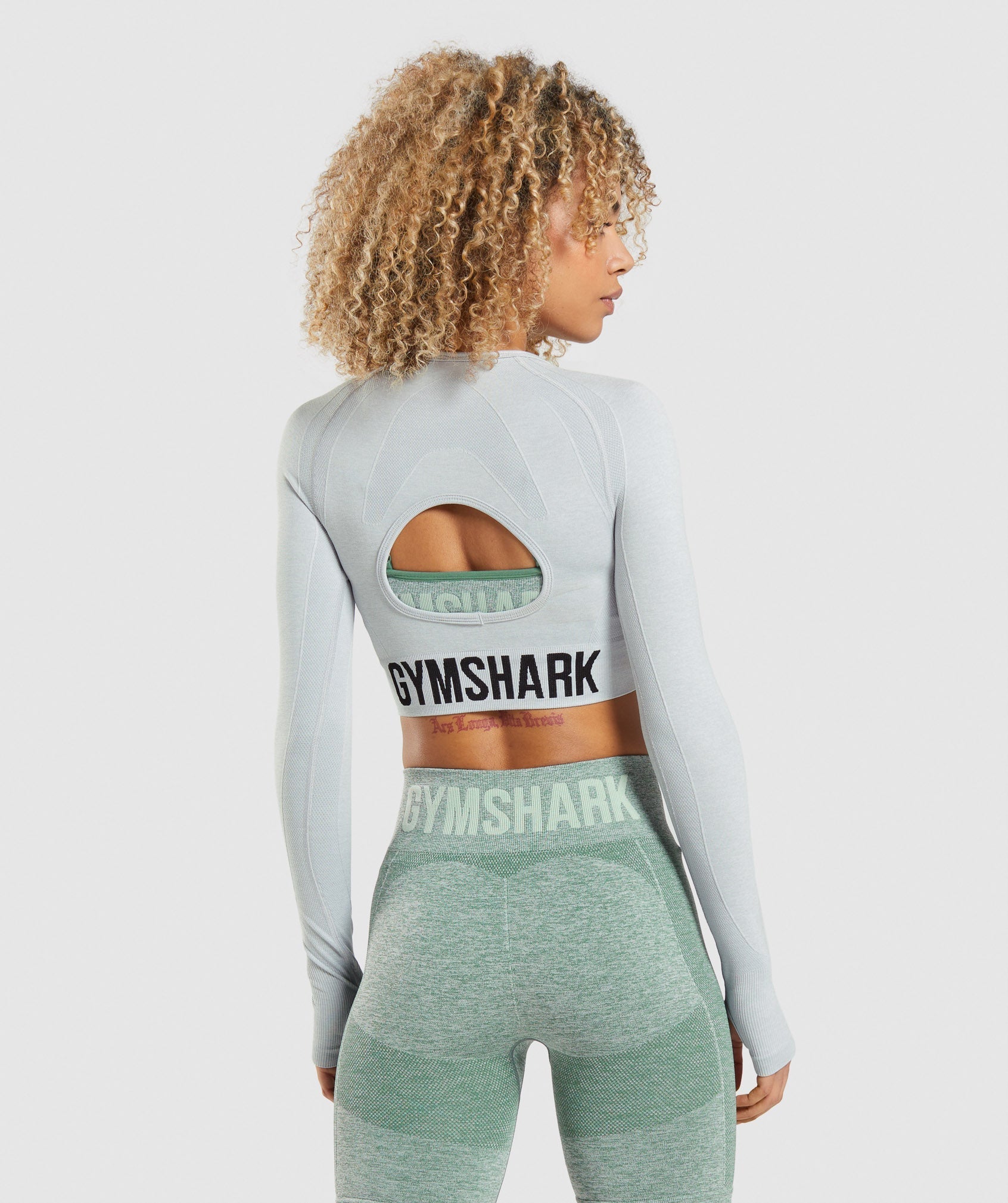 Gymshark Flex Sports Long Sleeve Crop Top - Light Grey Marl