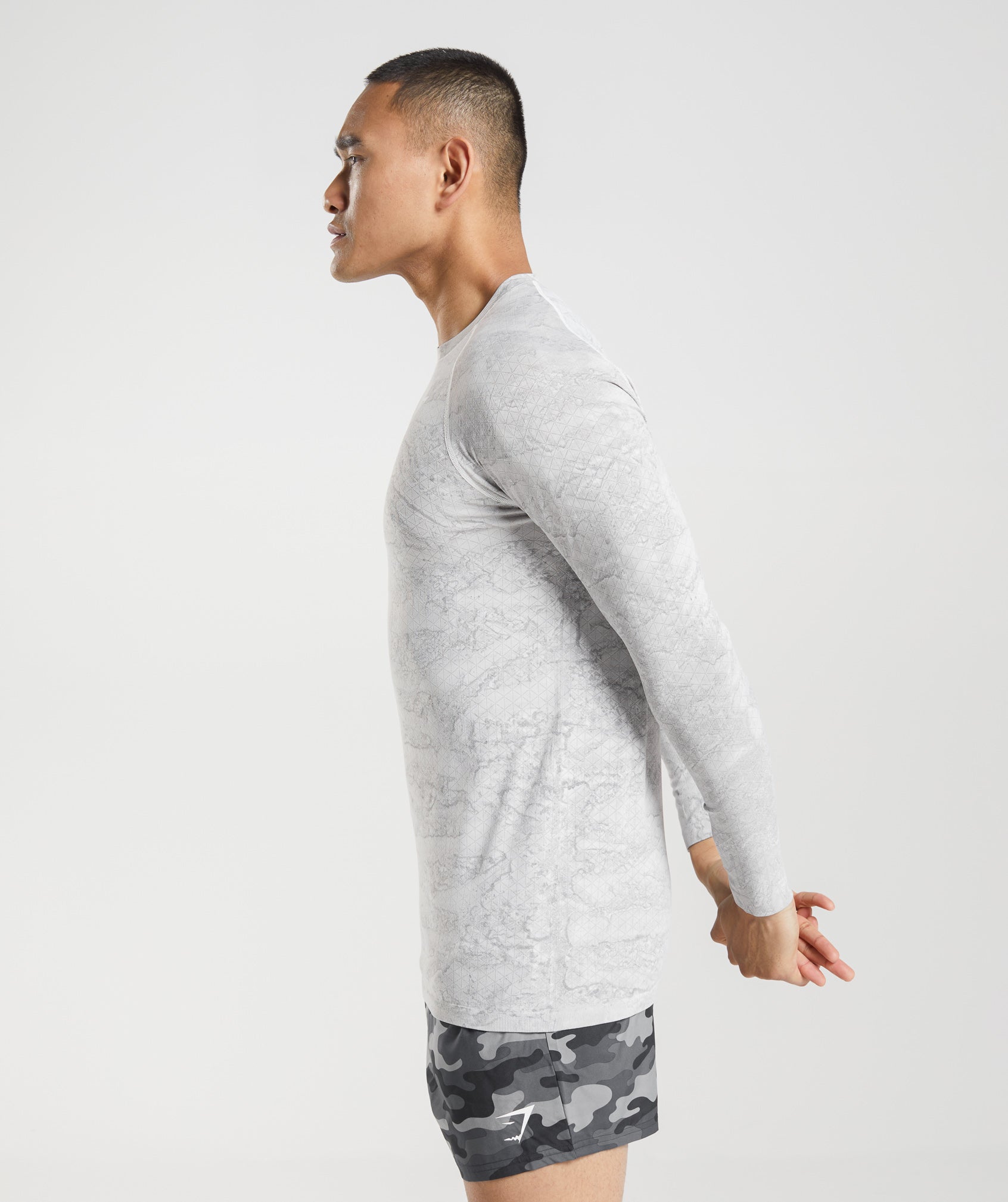 Geo Seamless Long Sleeve T-Shirt in Off White/Light Grey - view 3
