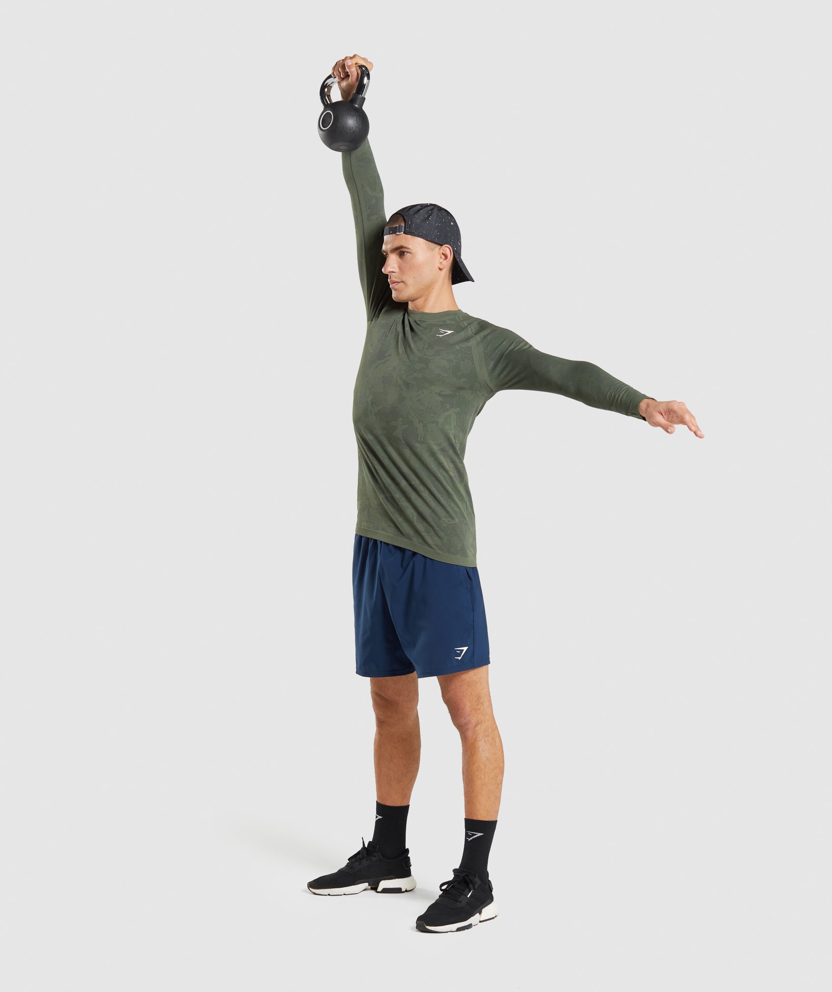 Geo Seamless Long Sleeve T-Shirt in Core Olive/Black - view 4