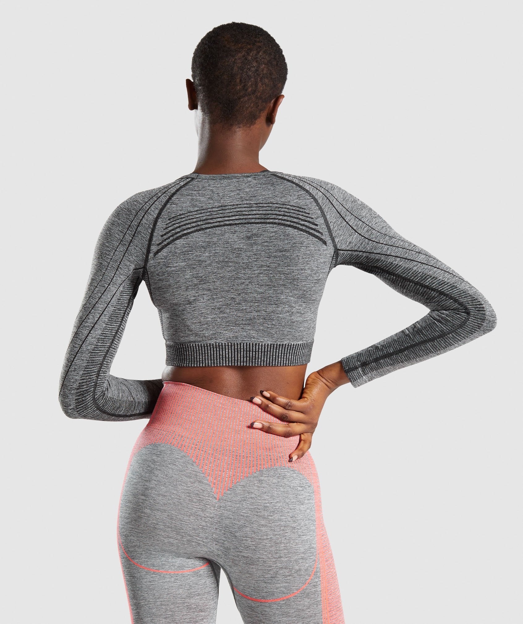 Gymshark Hyper Amplify Long Sleeve Crop Top - Black Marl/Black